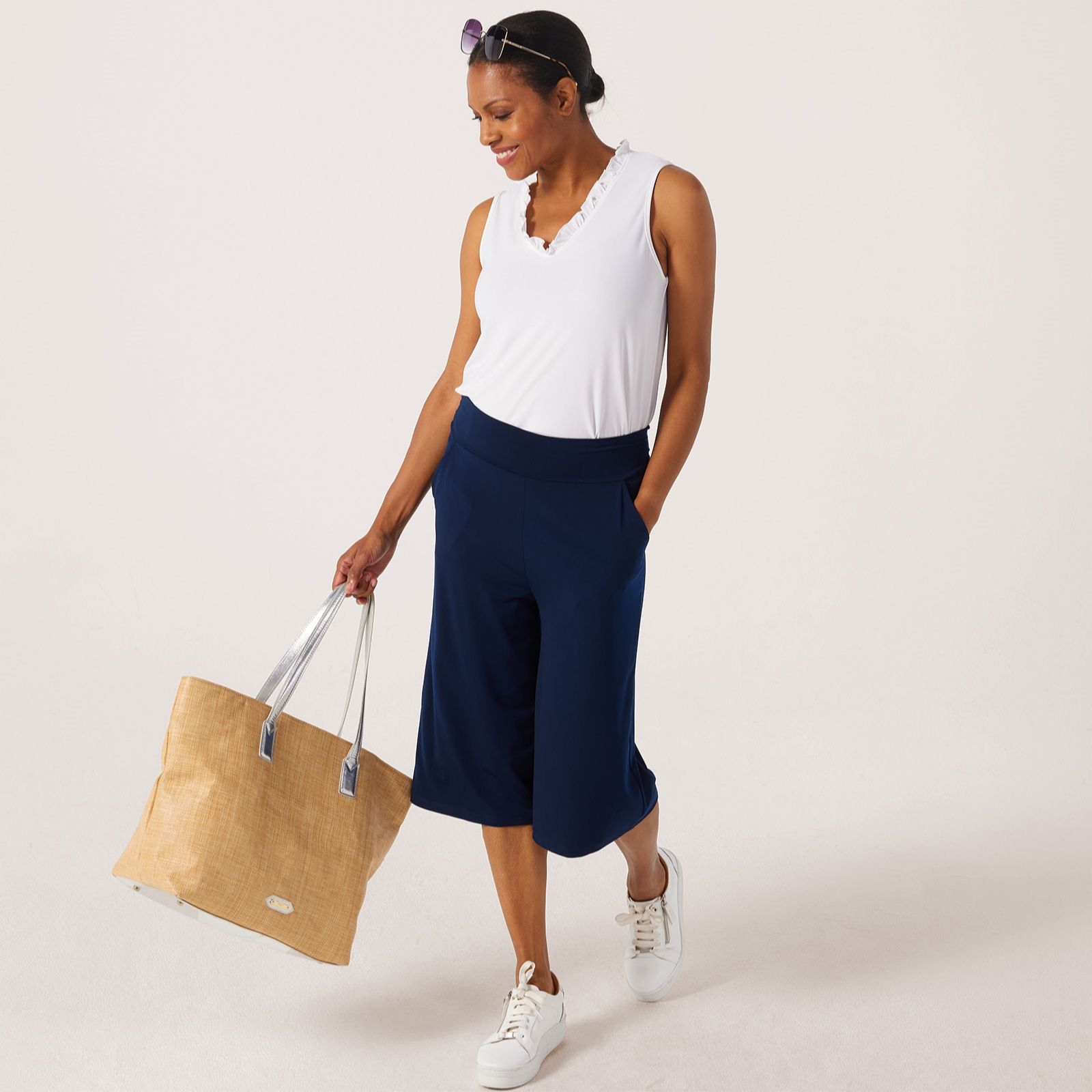 Kim & Co Deluxe Brazil Jersey Frilled Neckline Sleevless Top