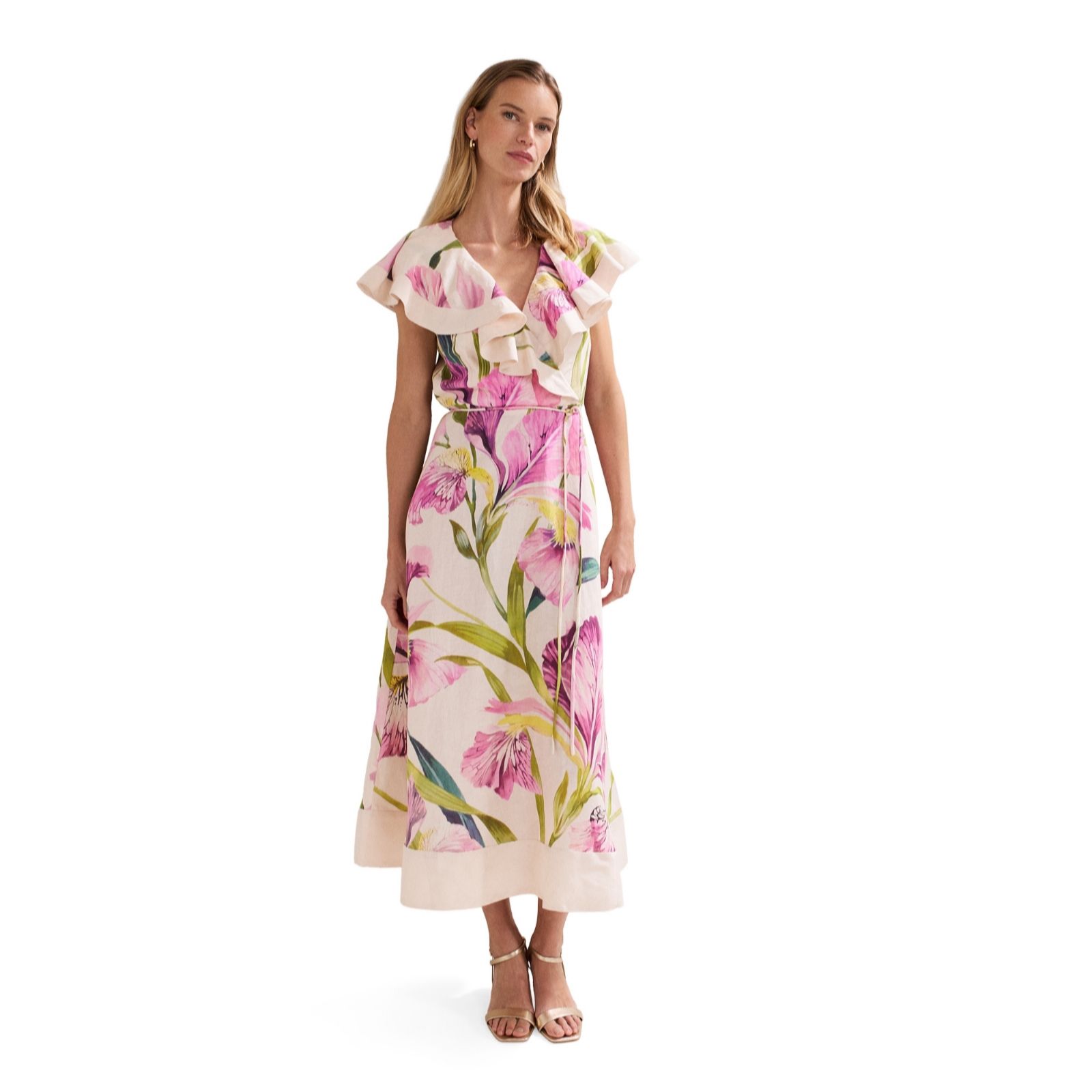 Phase Eight Matlida Floral Linen Ruffle Midi Dress Standard