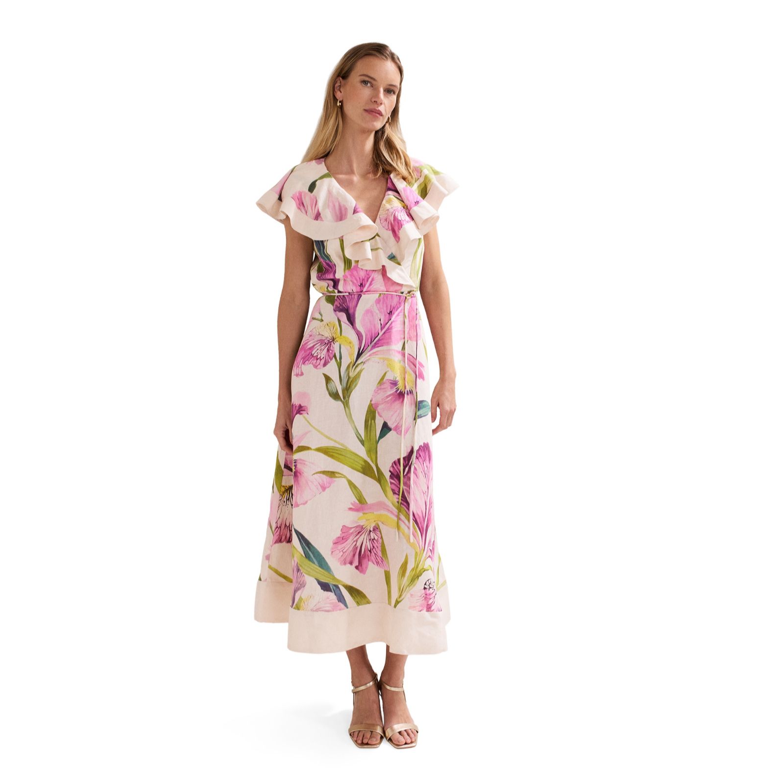 Phase Eight Matlida Floral Linen Ruffle Midi Dress Standard