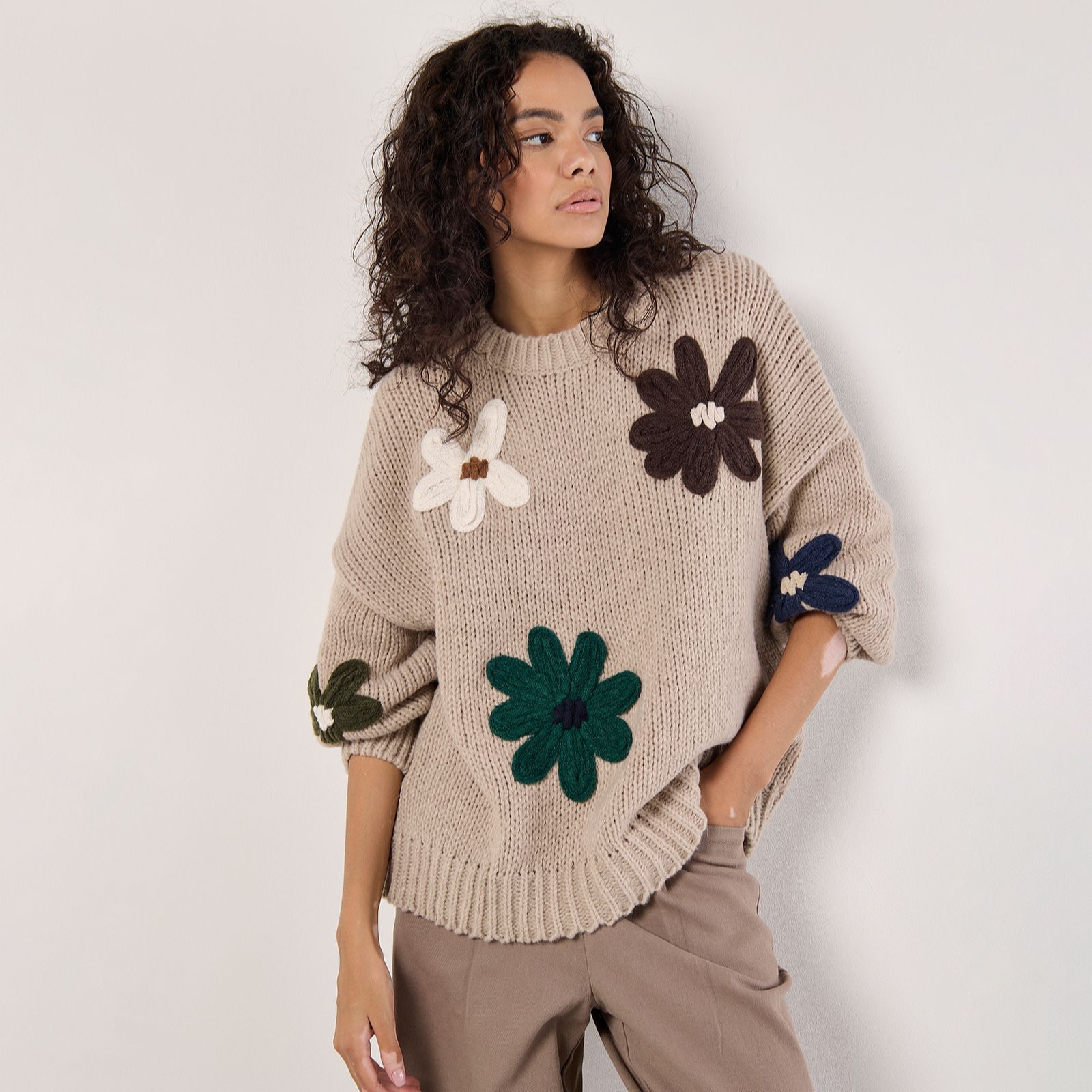Apricot Embroidered Daisies Jumper