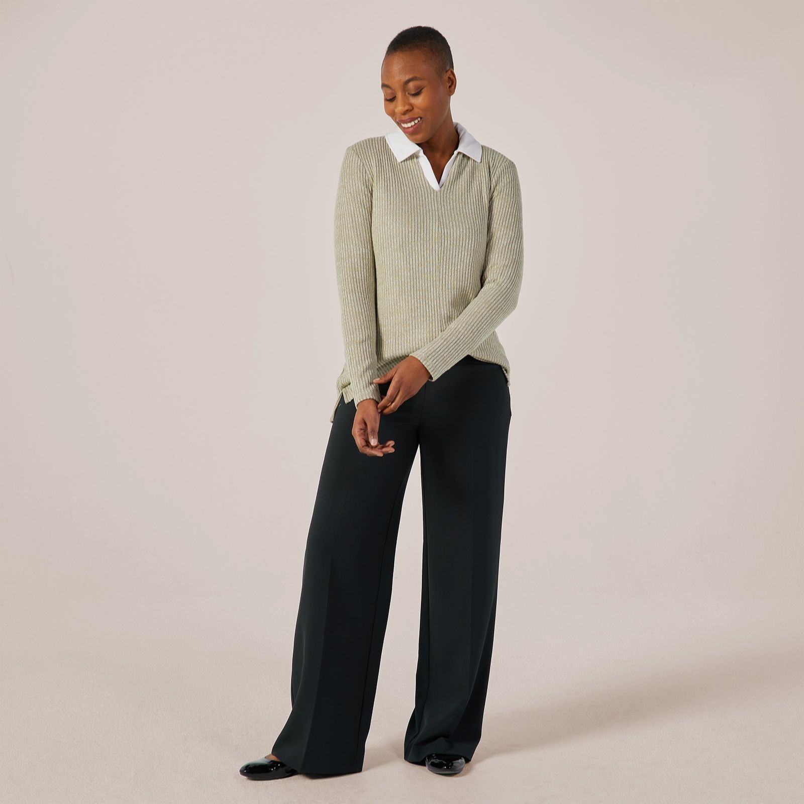 Denim & Co. Rib Long Sleeve V Neck Tunic