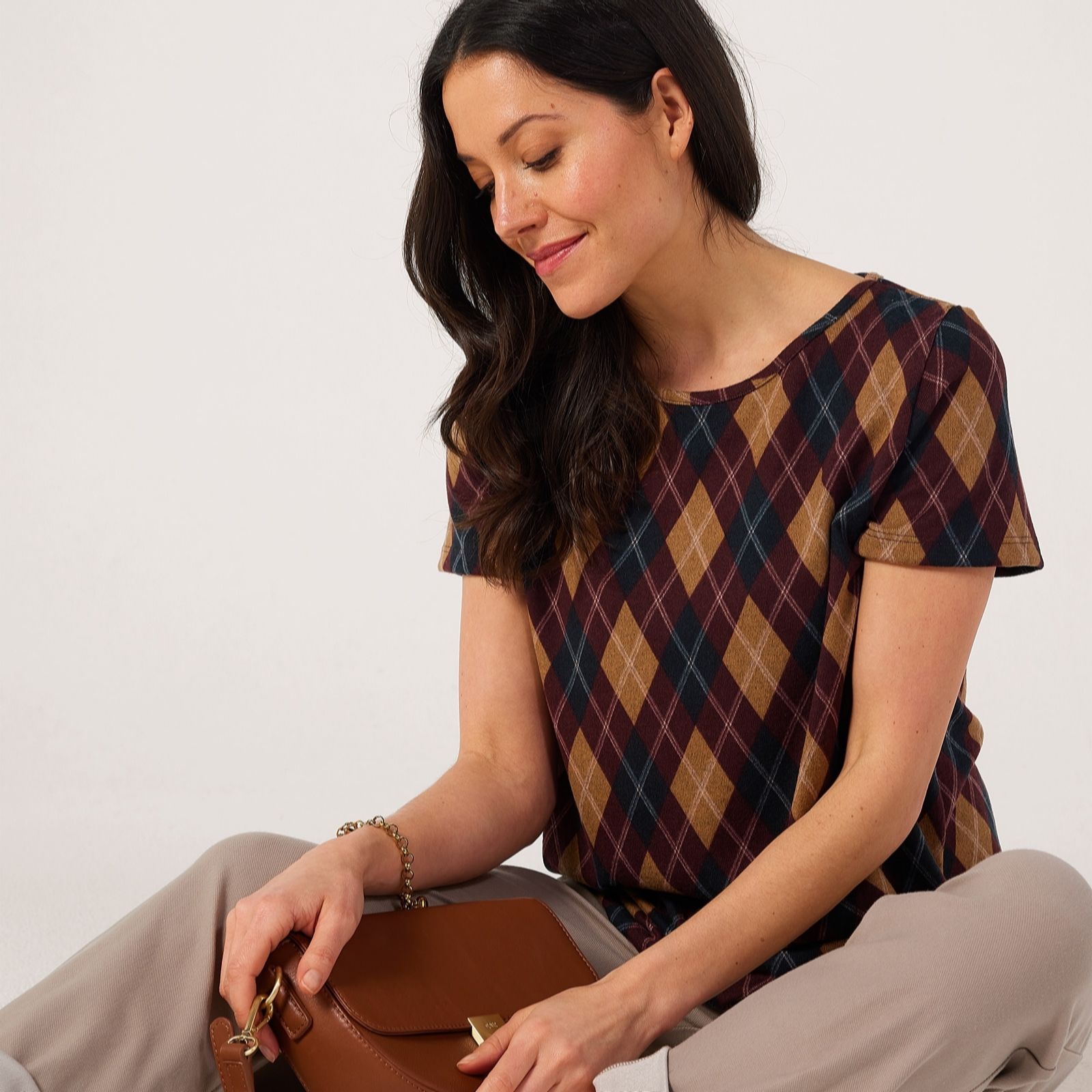 Kim & Co Classic Argyle Soft Touch Short Sleeve Jumper