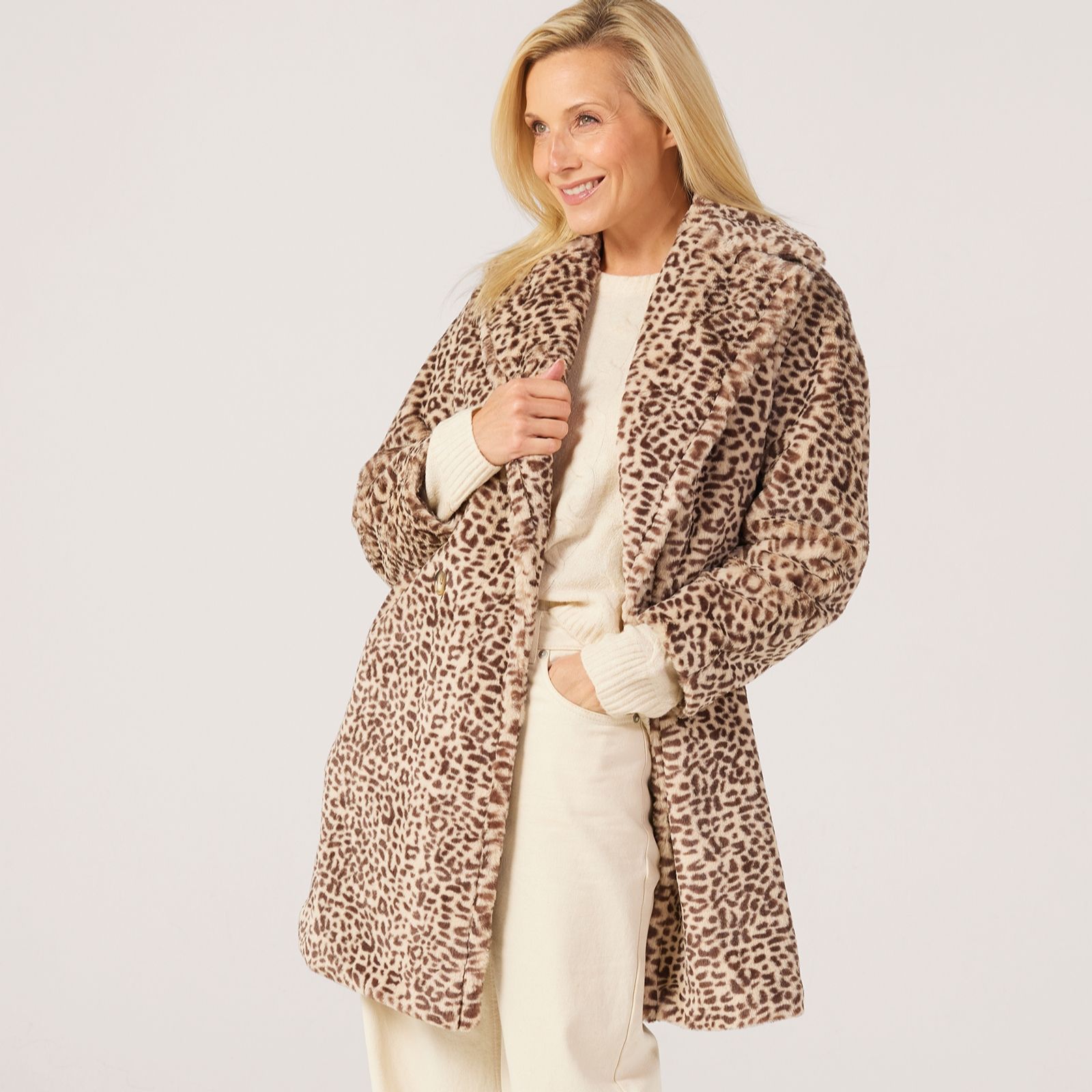 Helene Berman Double-Breasted Faux Fur Animal Coat