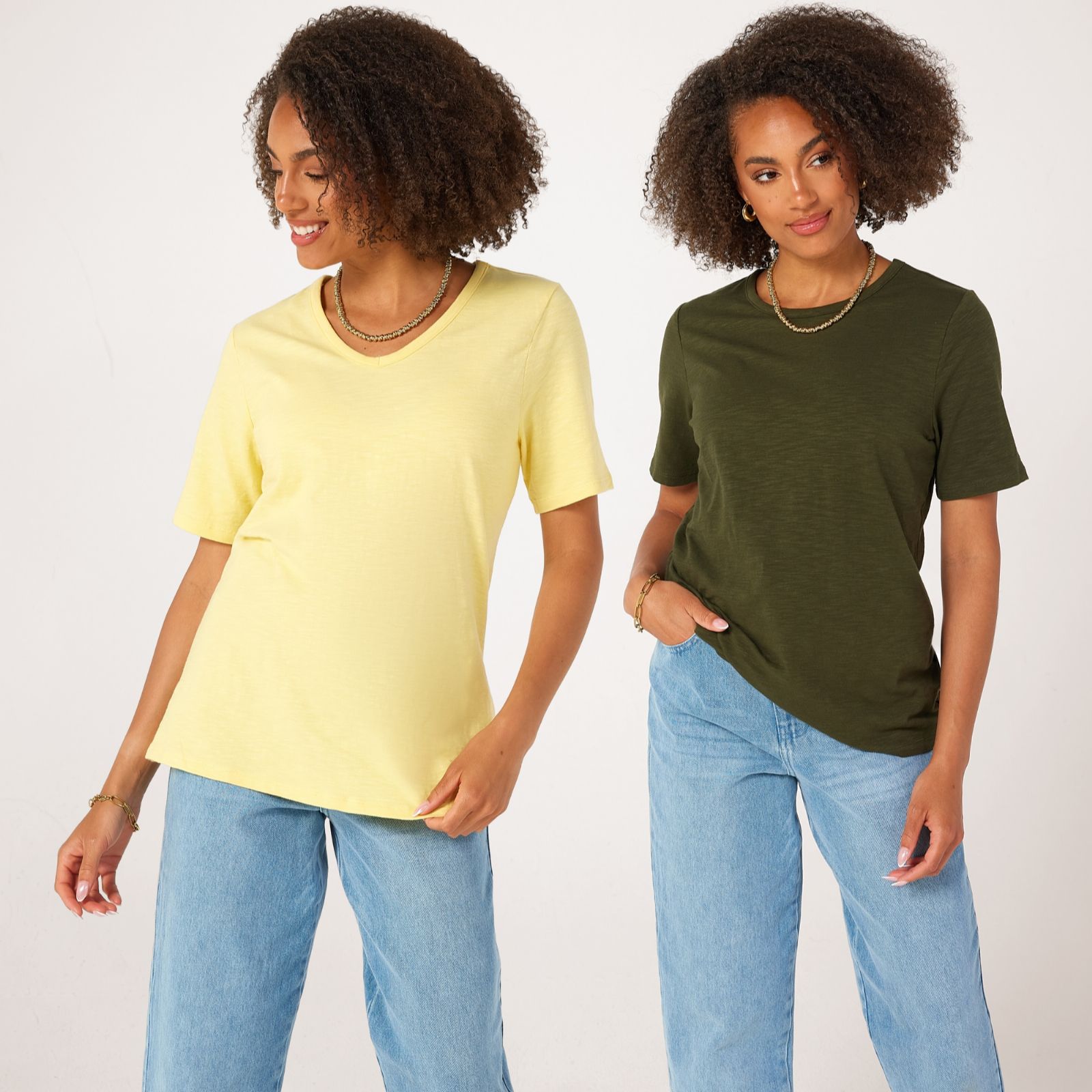Denim & Co. Essentials 2 Pack Textured Knit T-Shirts