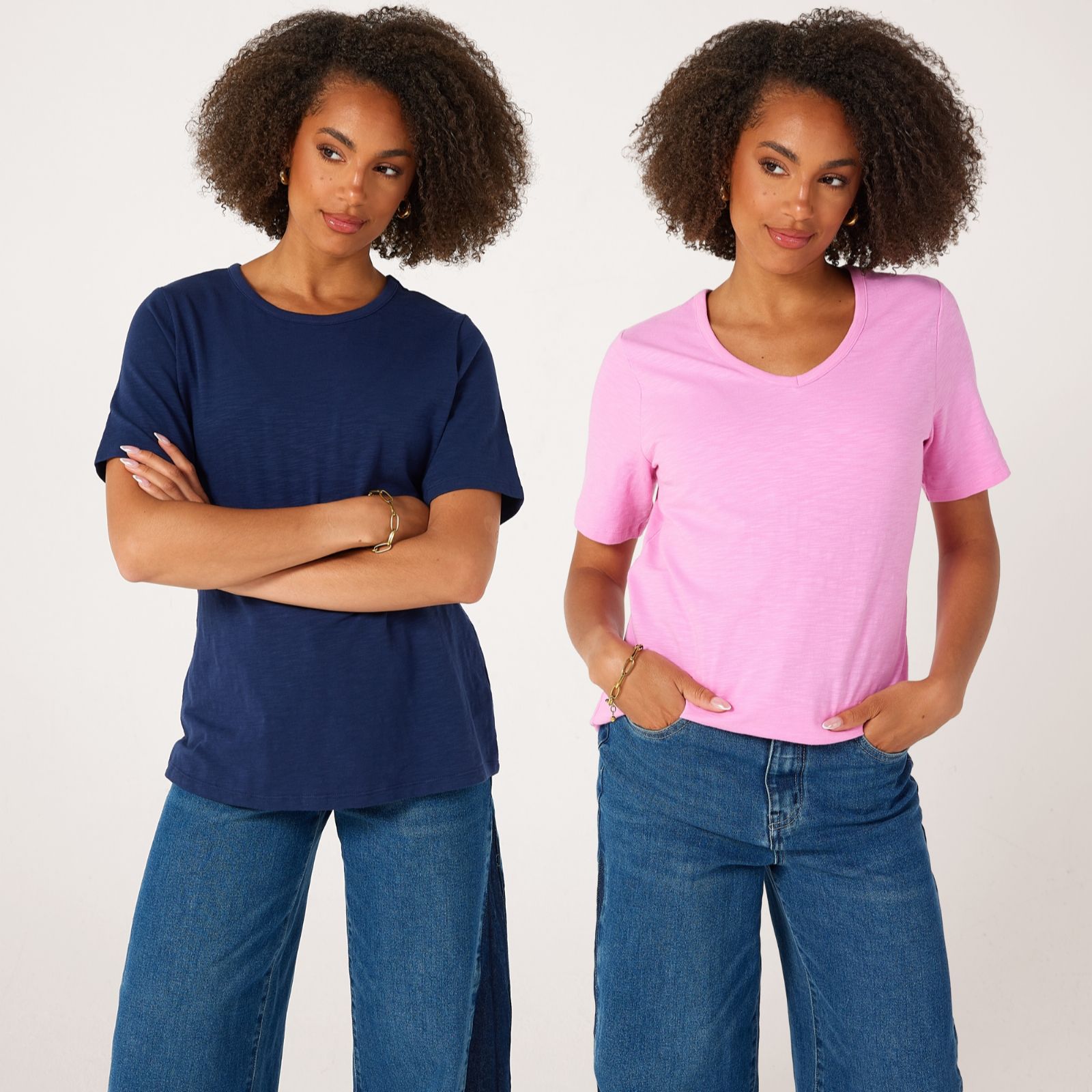 Denim & Co. Essentials 2 Pack Textured Knit T-Shirts