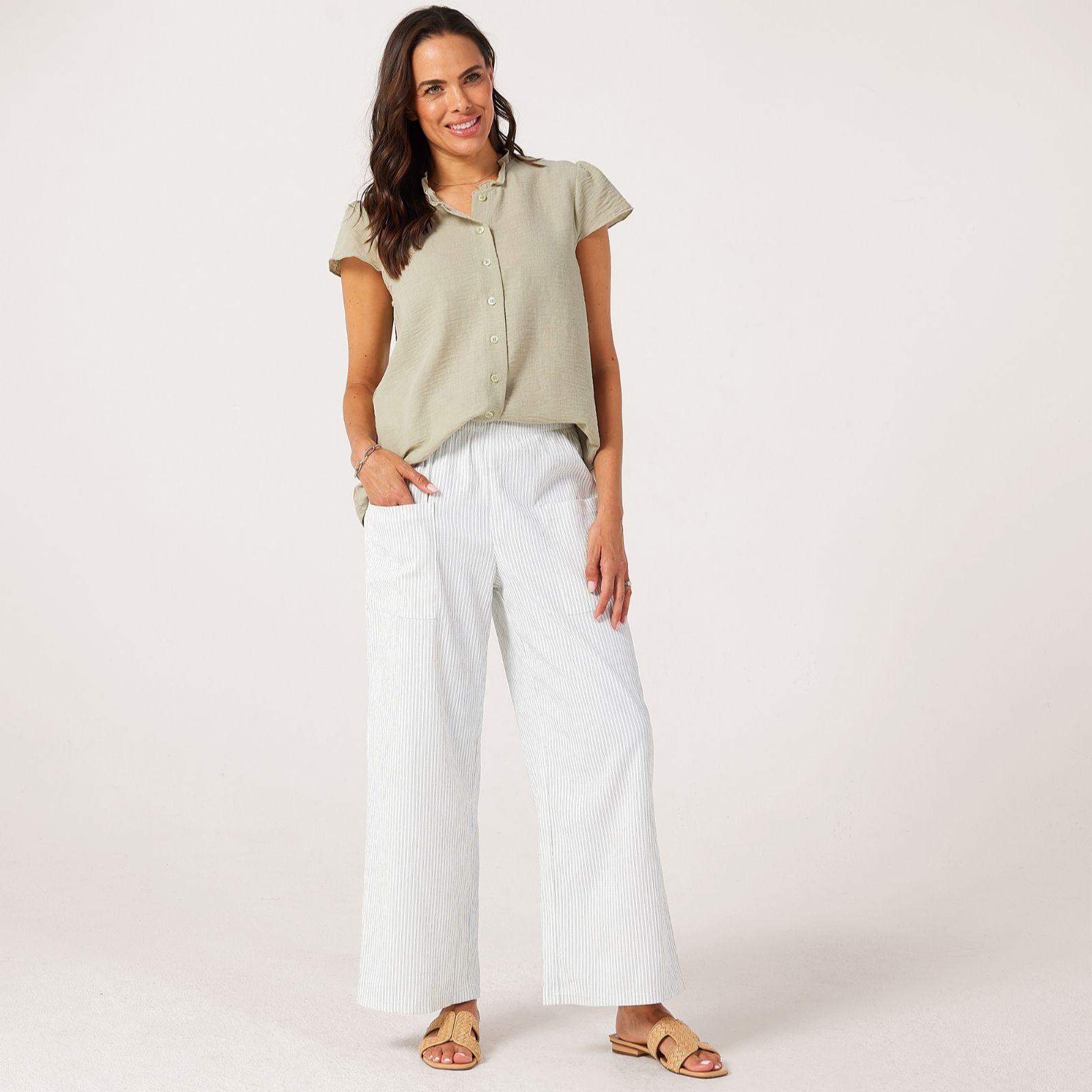 Kim & Co Seersucker Ankle Length Yassi Relaxed Standard Trousers