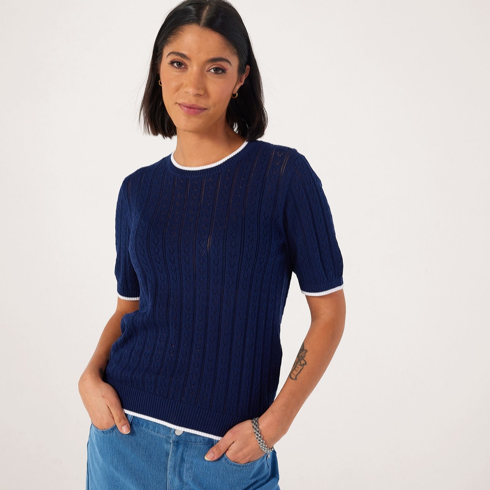 Denim & Co Cotton Pointelle Jumper
