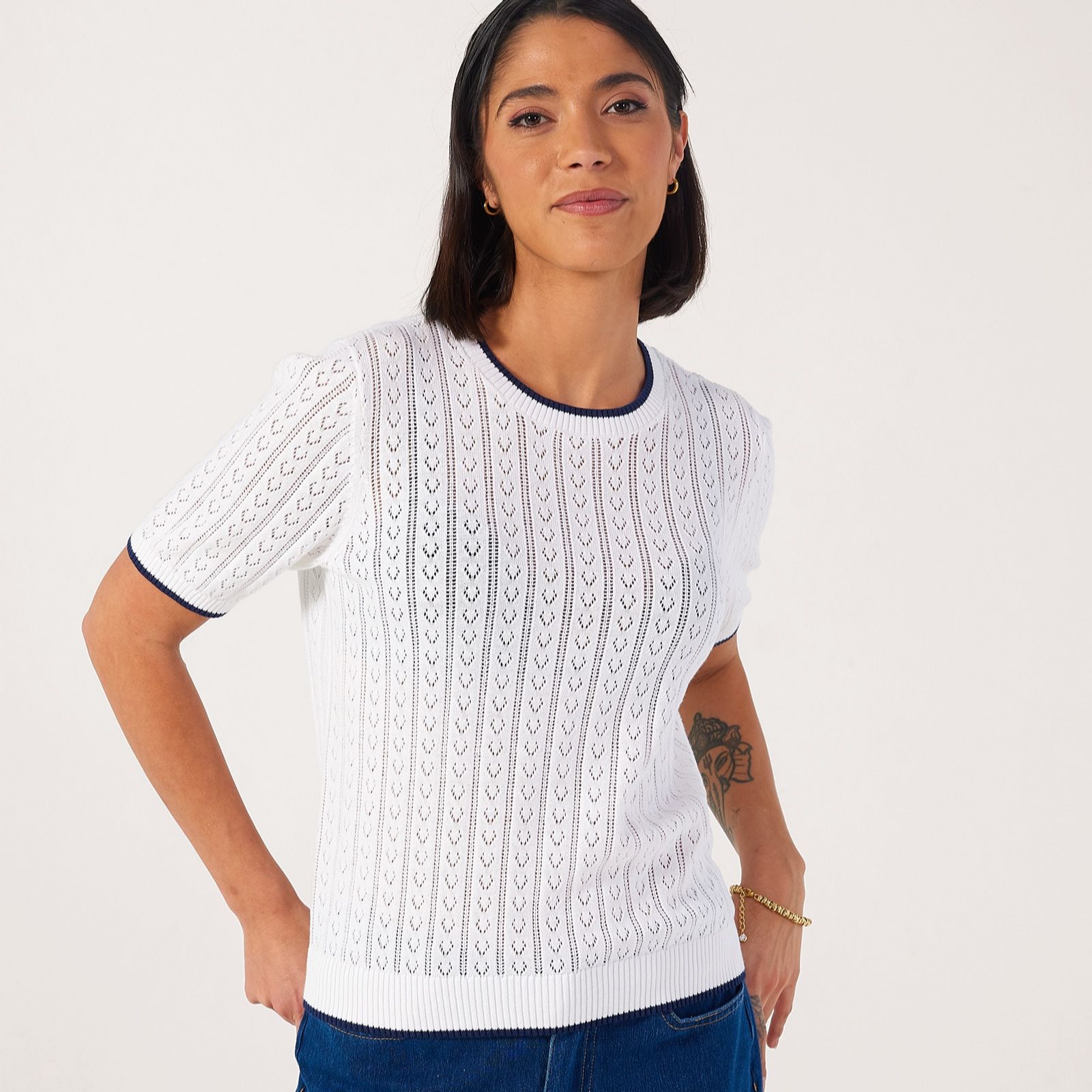Denim & Co Cotton Pointelle Jumper