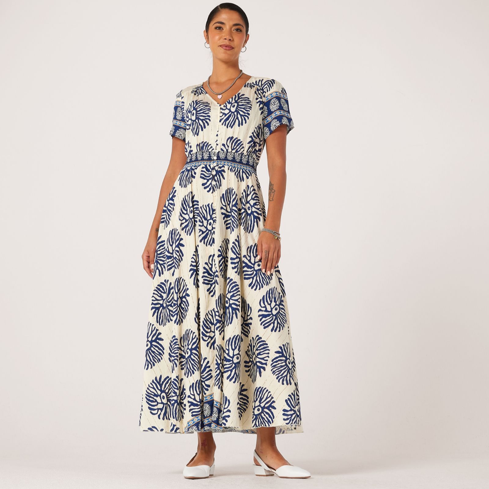 Izabel London Printed Shirred Maxi Dress