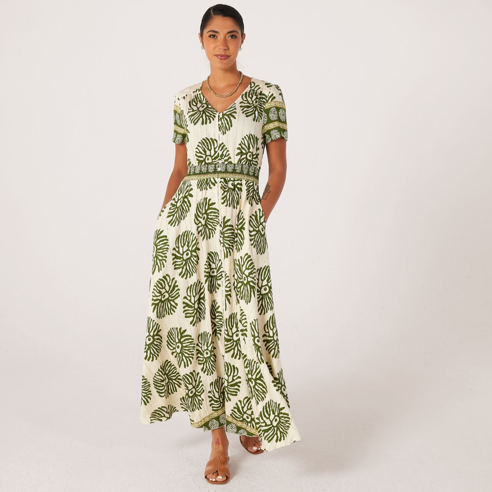 Izabel London Printed Shirred Maxi Dress