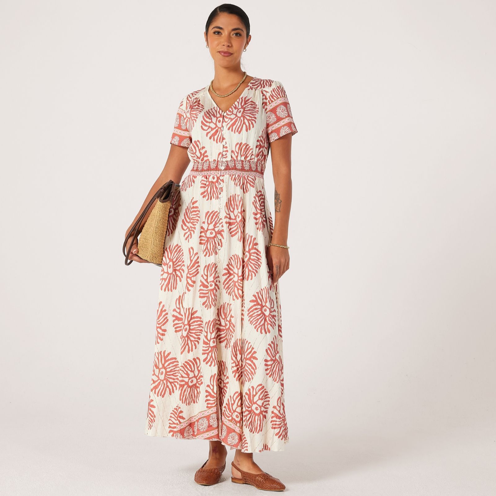 Izabel London Printed Shirred Maxi Dress