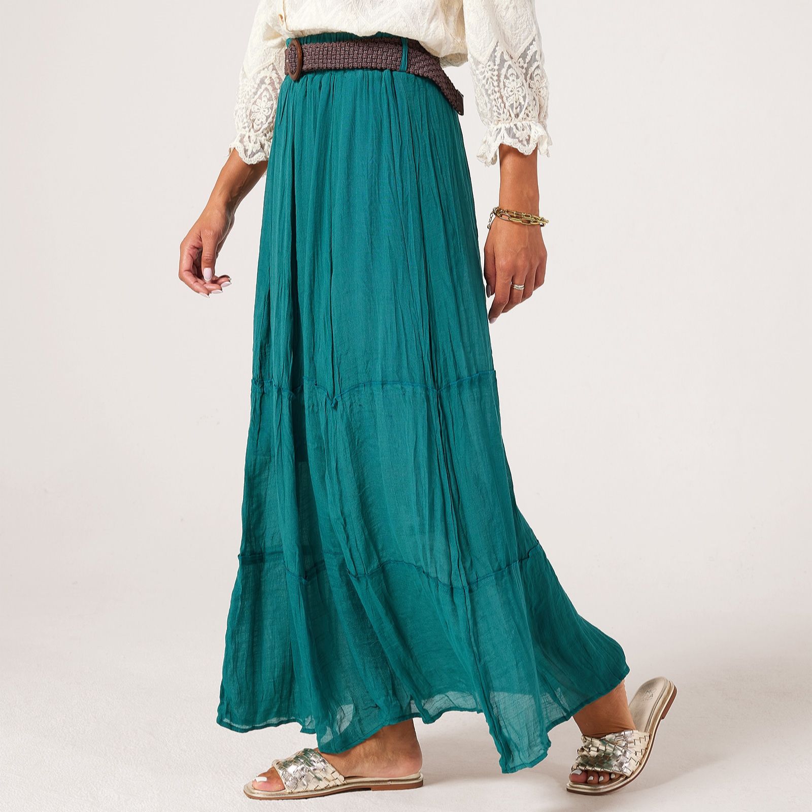 Apricot Tiered Maxi Belted Skirt Short