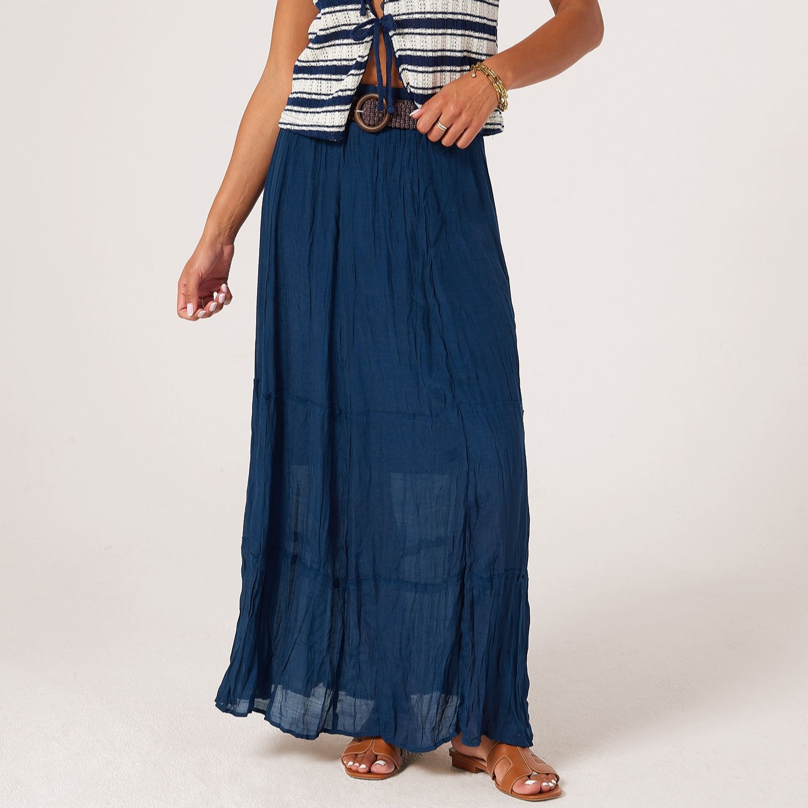 Apricot Tiered Maxi Belted Skirt Short