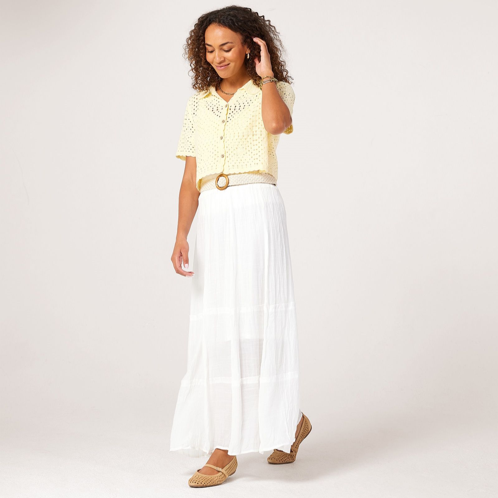 Apricot Tiered Maxi Belted Skirt Short