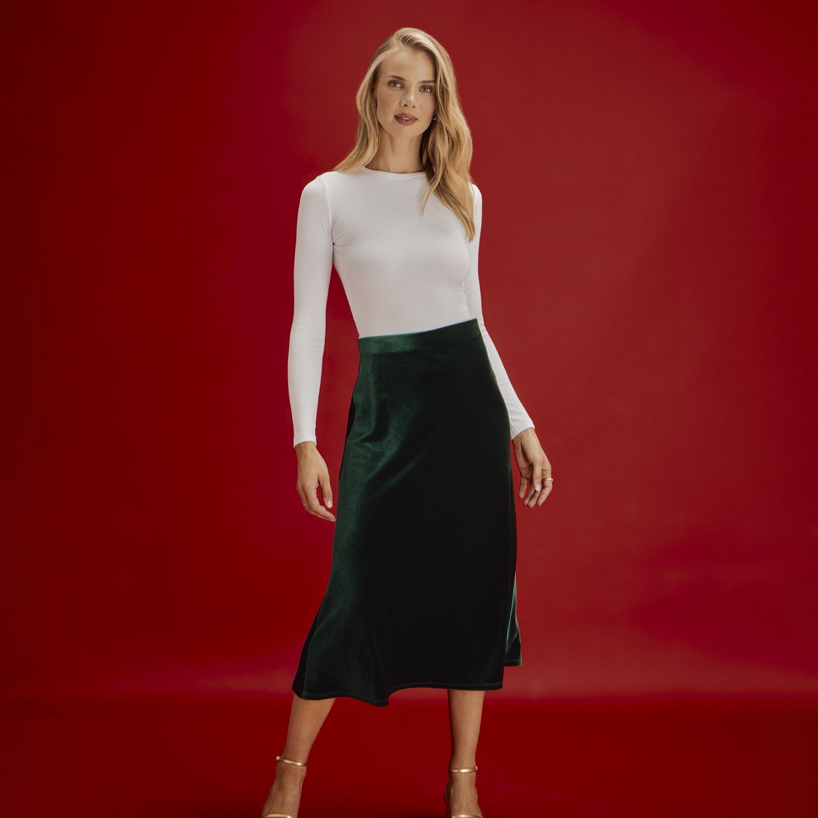 Finery London Bailey Velvet Maxi Skirt with Stretch Waistband