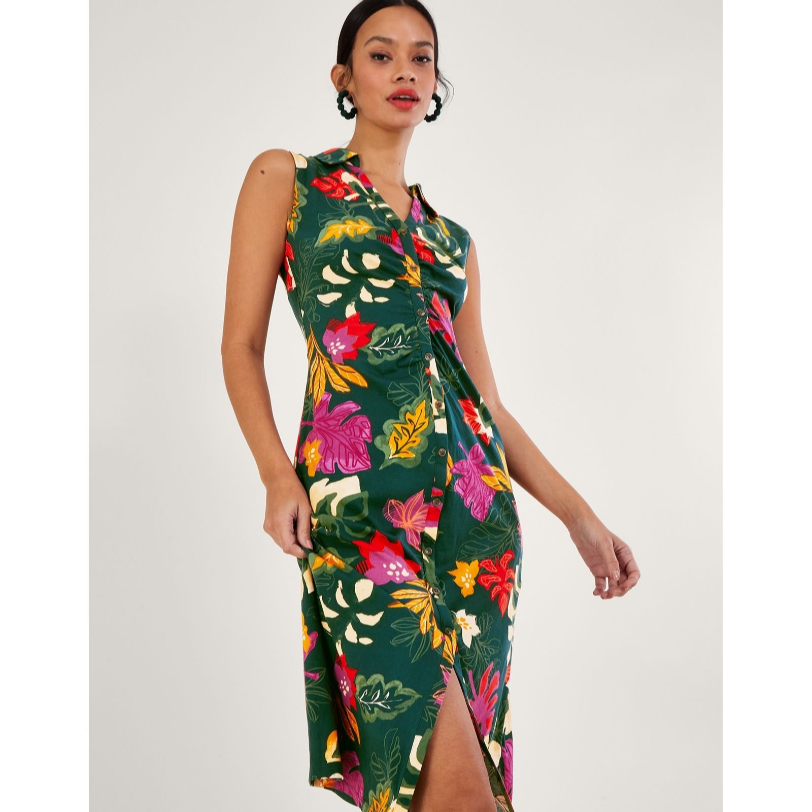 Monsoon Carrie Palm Print Dress - QVC UK
