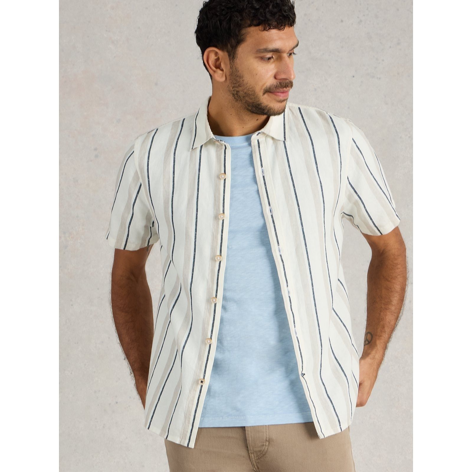 White Stuff Men's Keswick Short Sleeve Stripe Linen Shirt