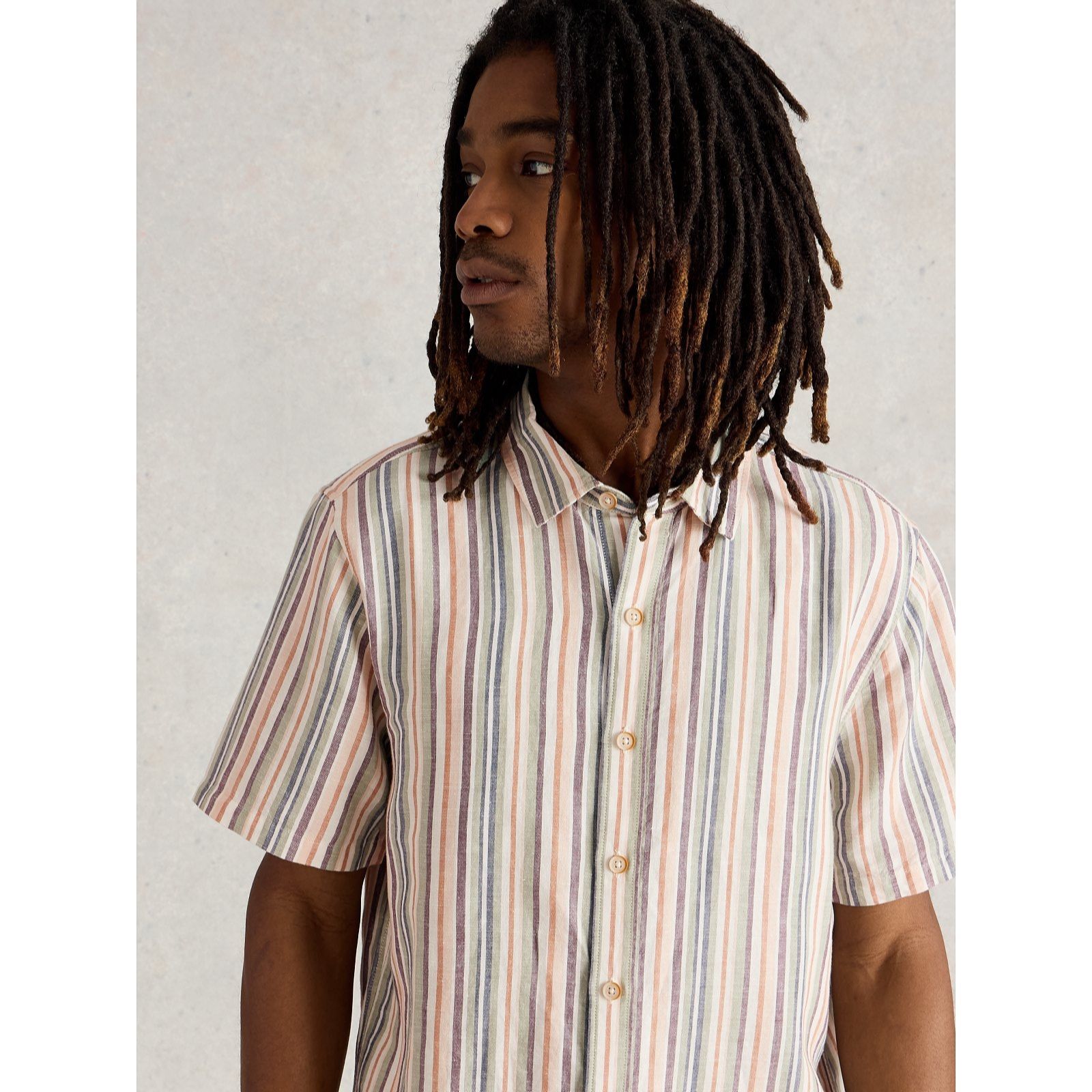 White Stuff Men's Keswick Short Sleeve Stripe Linen Shirt