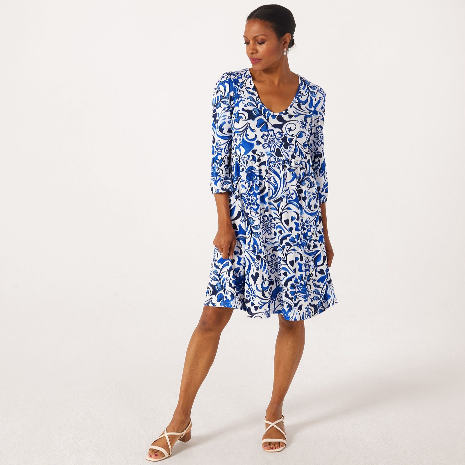 Kim & Co Printed Brazil Jersey Short Sleeve Tiered Dress