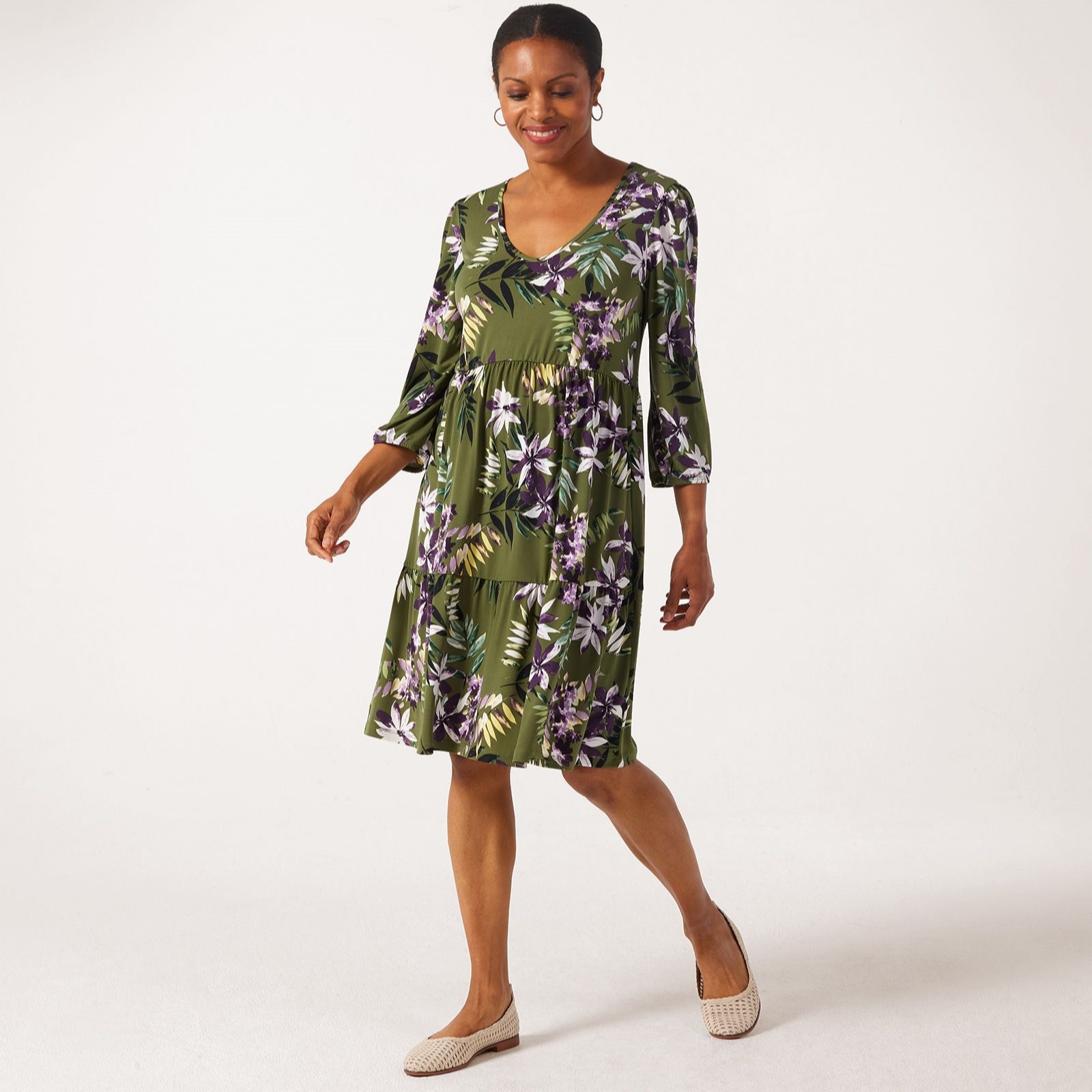 Kim & Co Printed Brazil Jersey Short Sleeve Tiered Dress