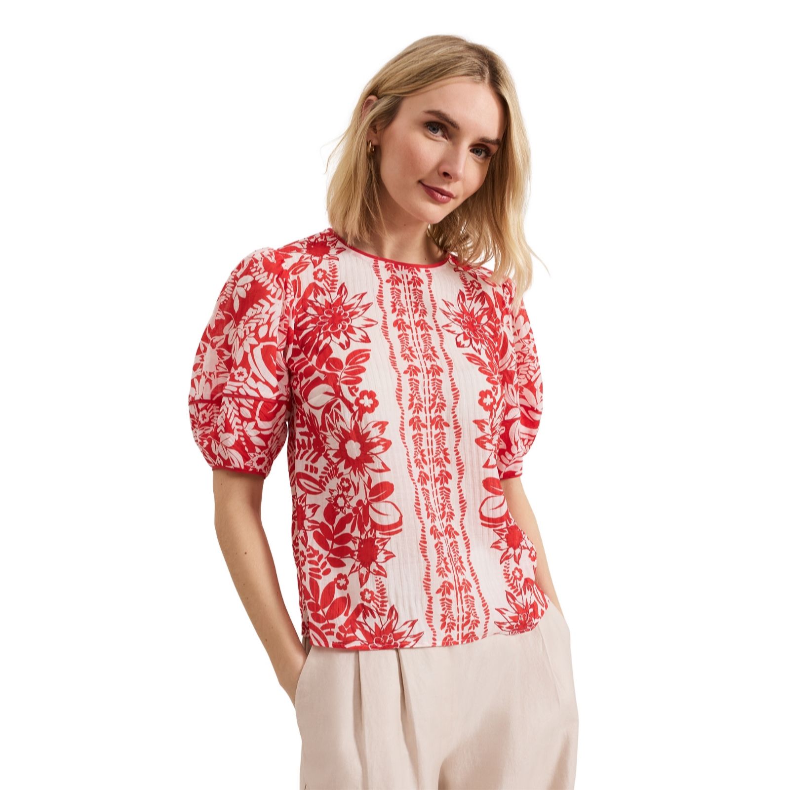Phase Eight Red Eco Vero Viscose Printed Border Blouse Top