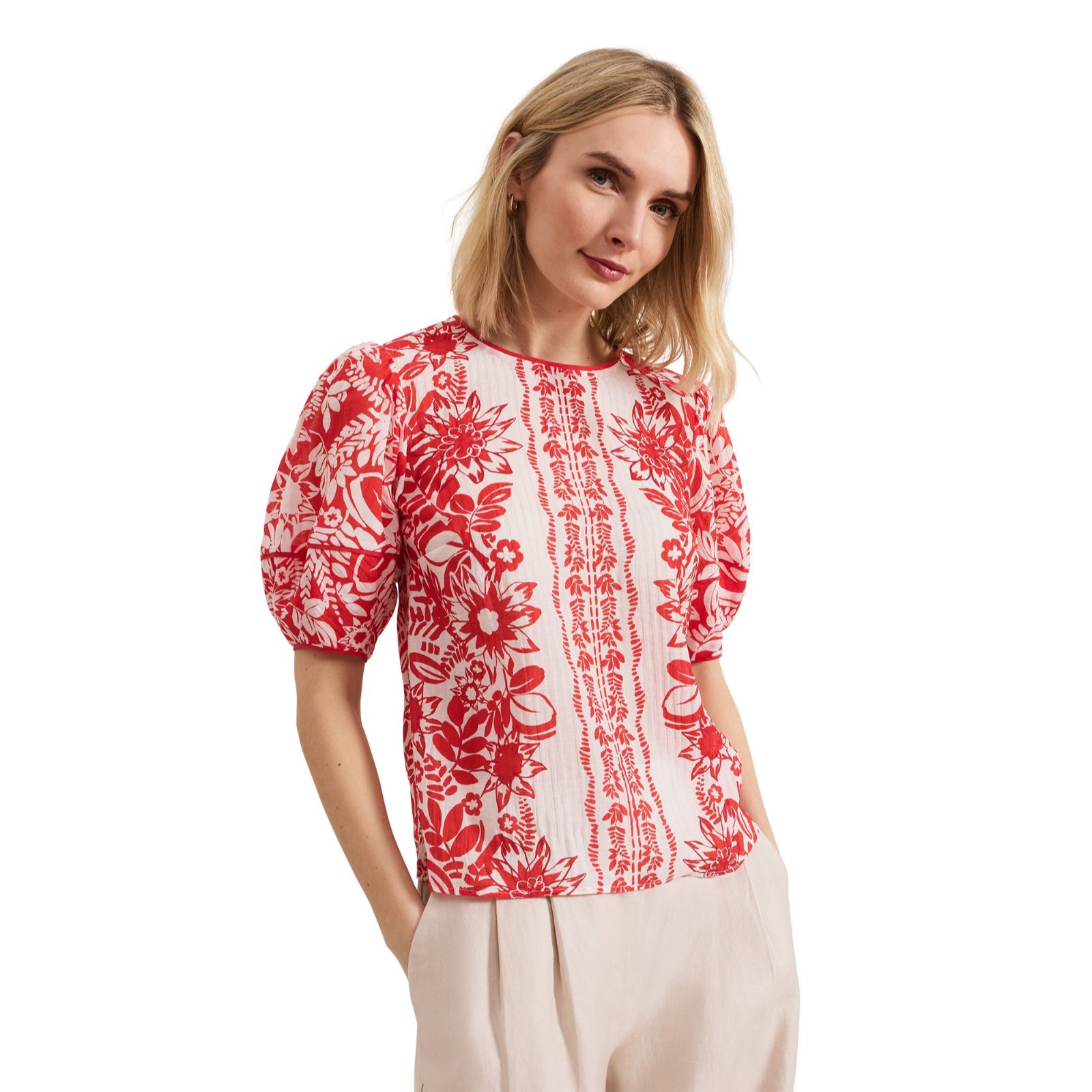 Phase Eight Red Eco Vero Viscose Printed Border Blouse Top
