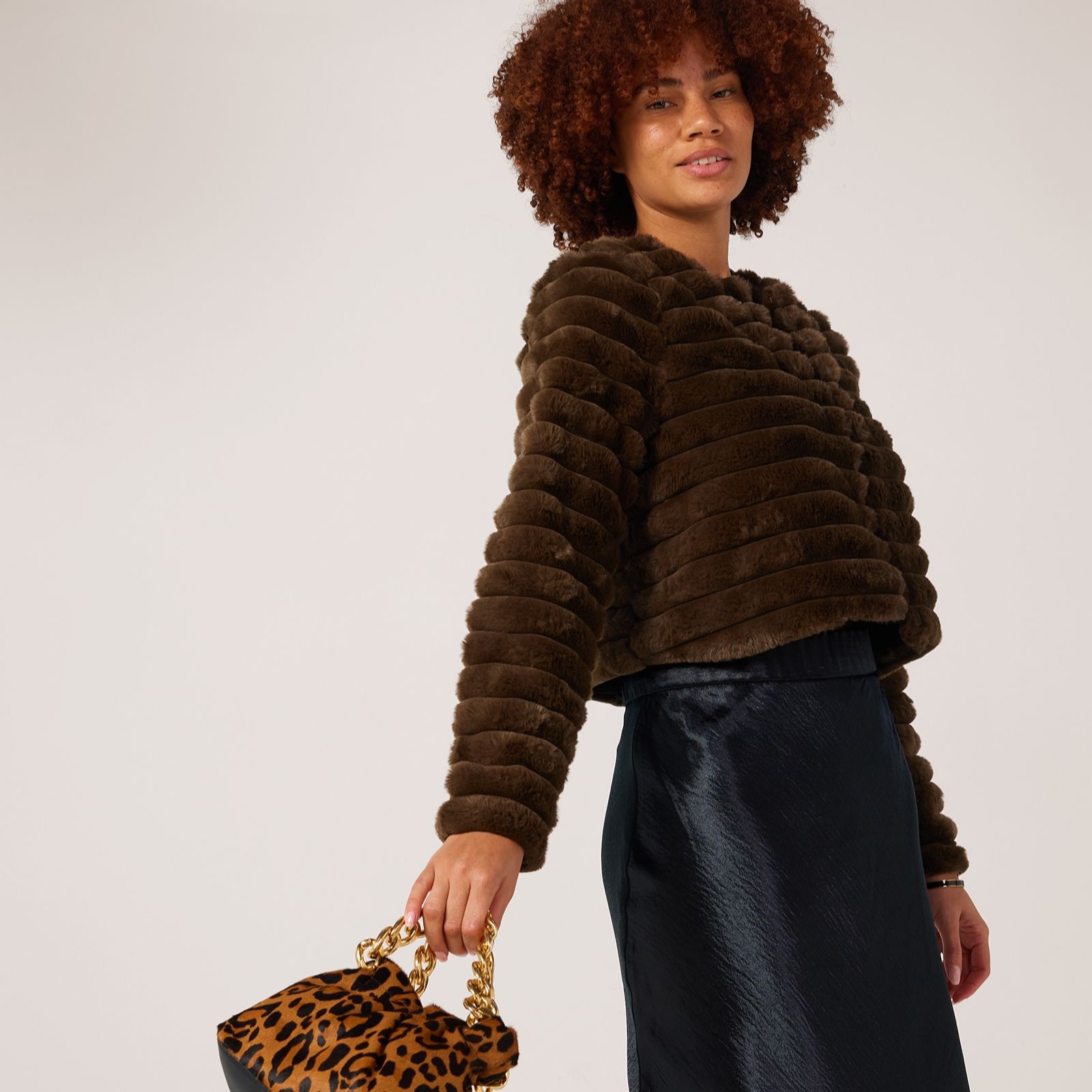 Nina Leonard Ribbed Faux Fur Bolero
