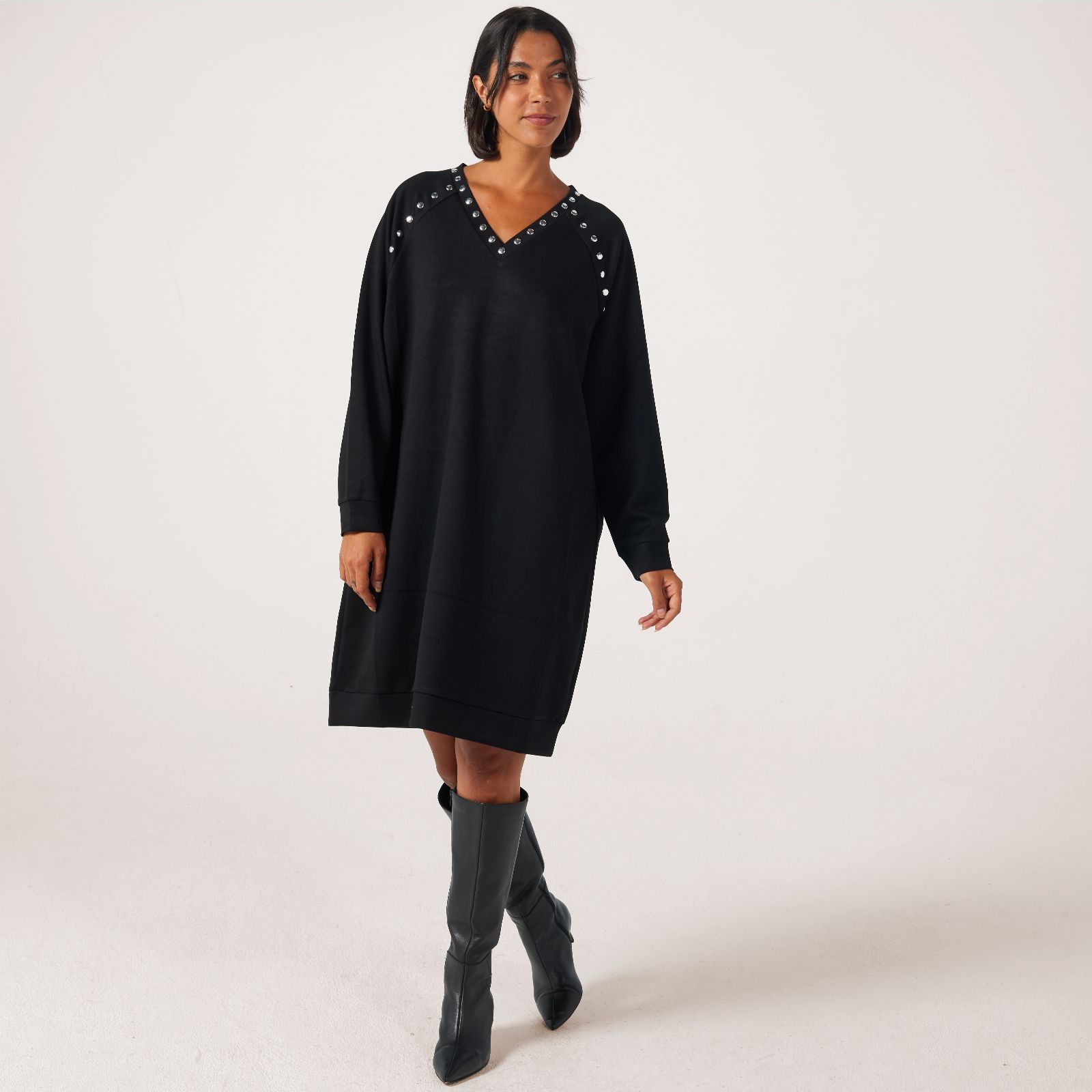 Frank Usher V-Neck Super-Soft Jersey Jumper Dress With Studs