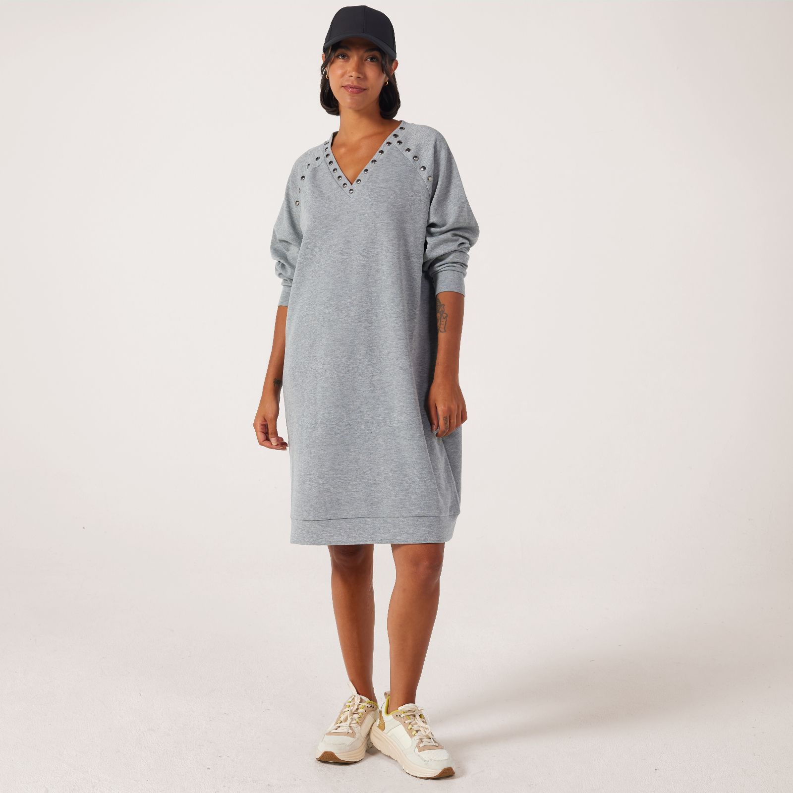 Frank Usher V-Neck Super-Soft Jersey Jumper Dress With Studs