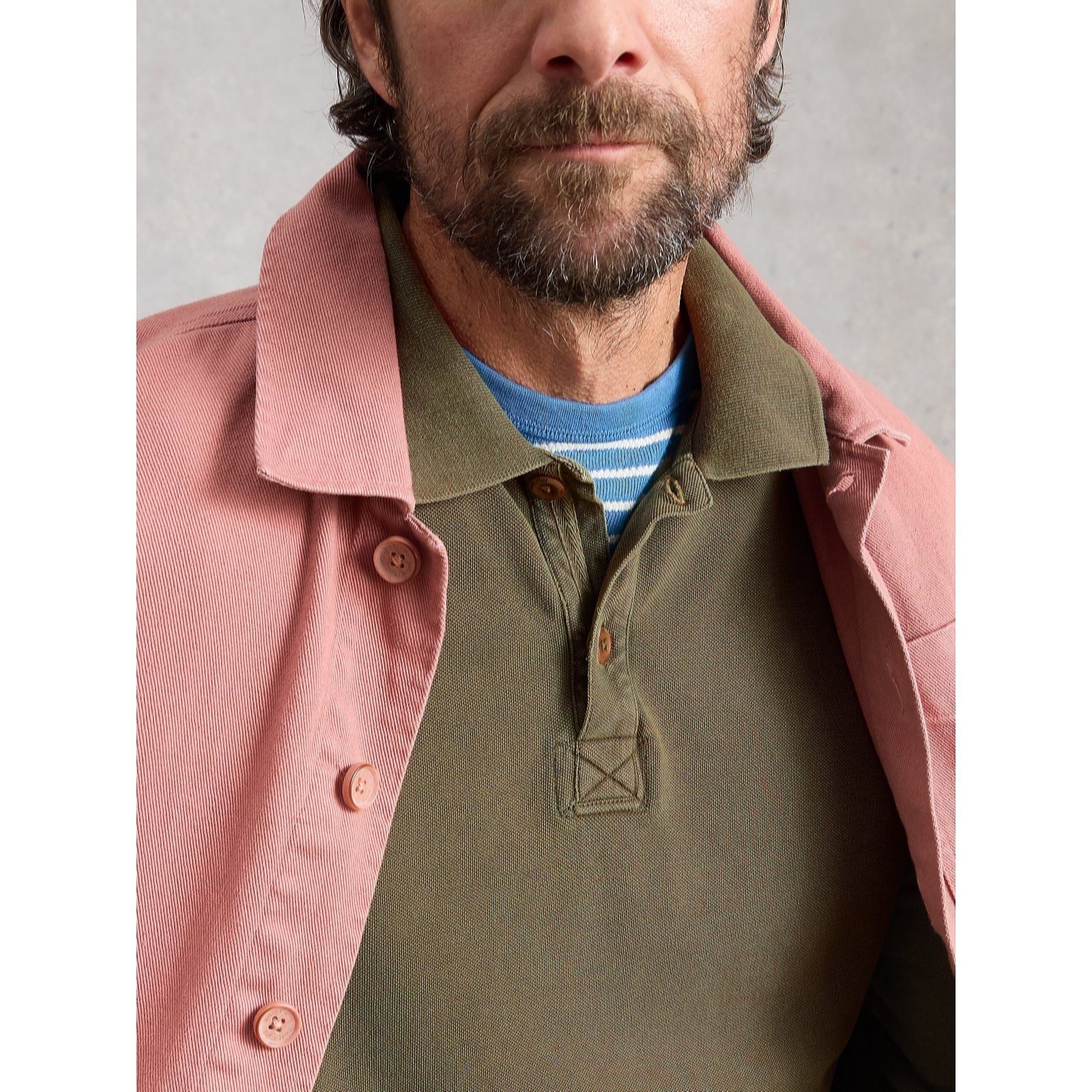 White Stuff Men's Long Sleeve Utility Polo Top