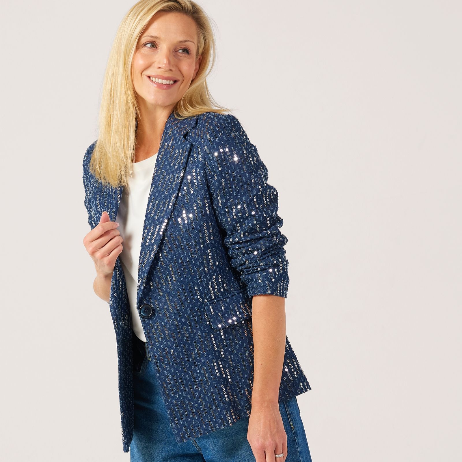 Helene Berman Dark Denim Sequin Blazer