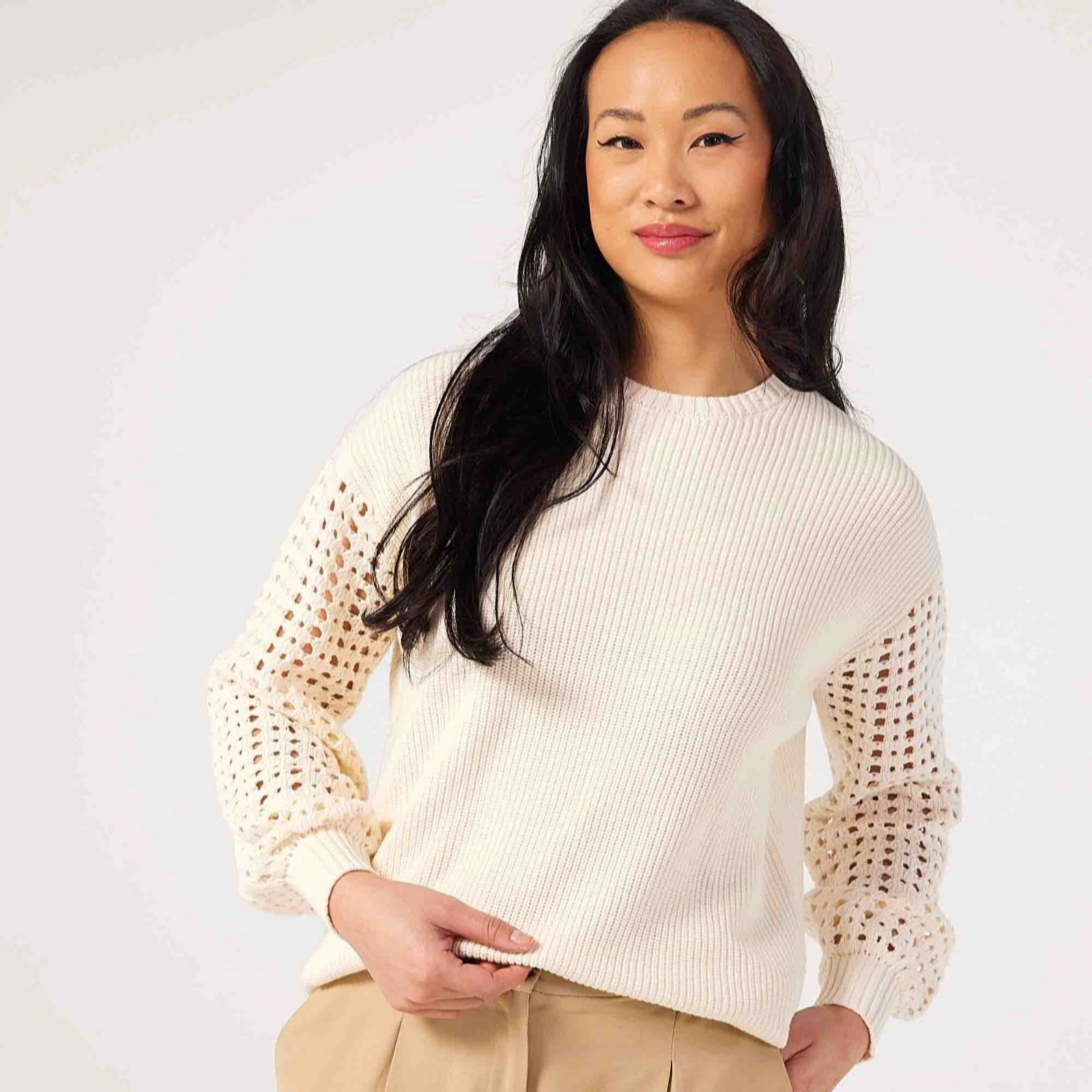 MarlaWynne Collection Softspun Open Stitch Sleeve Jumper