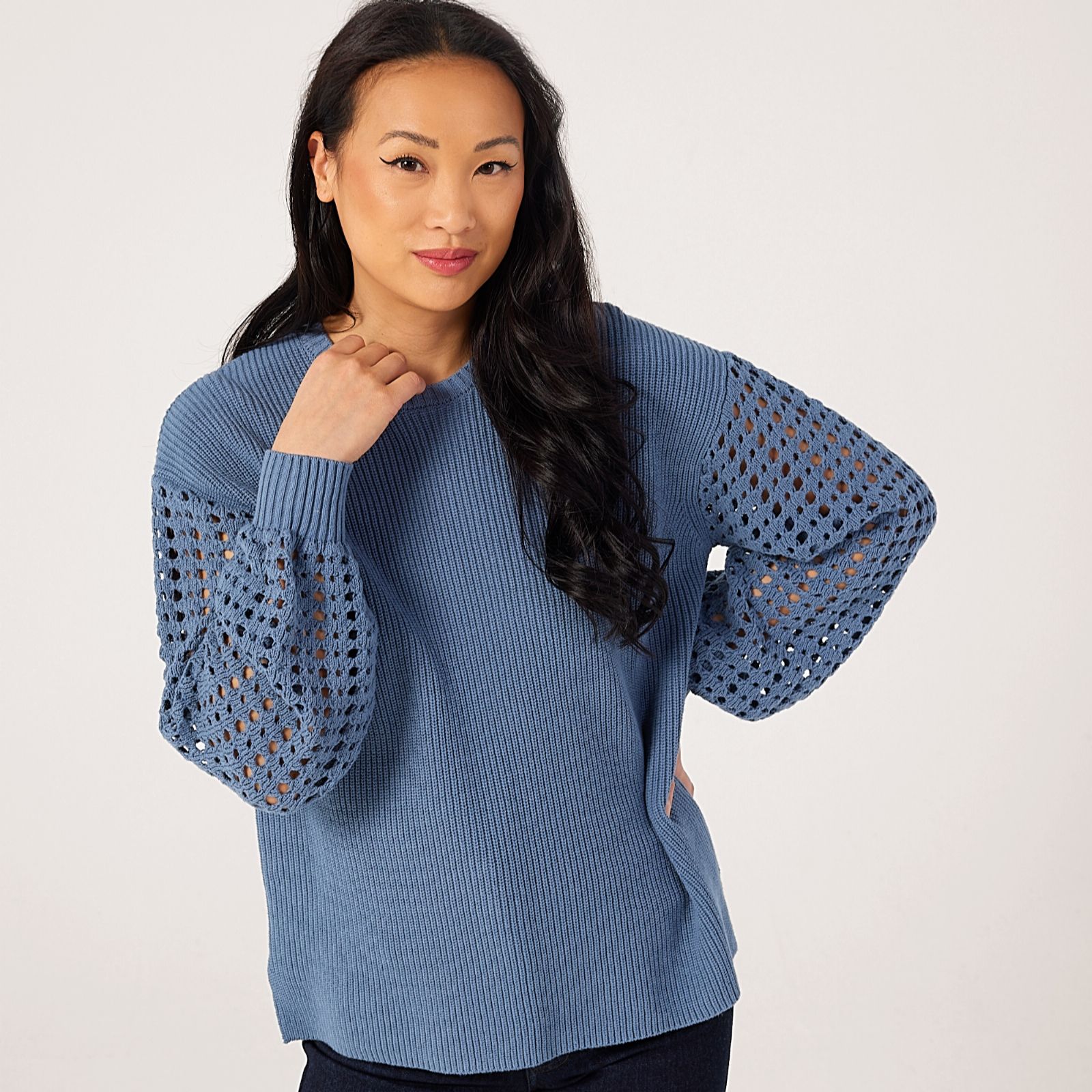 MarlaWynne Collection Softspun Open Stitch Sleeve Jumper
