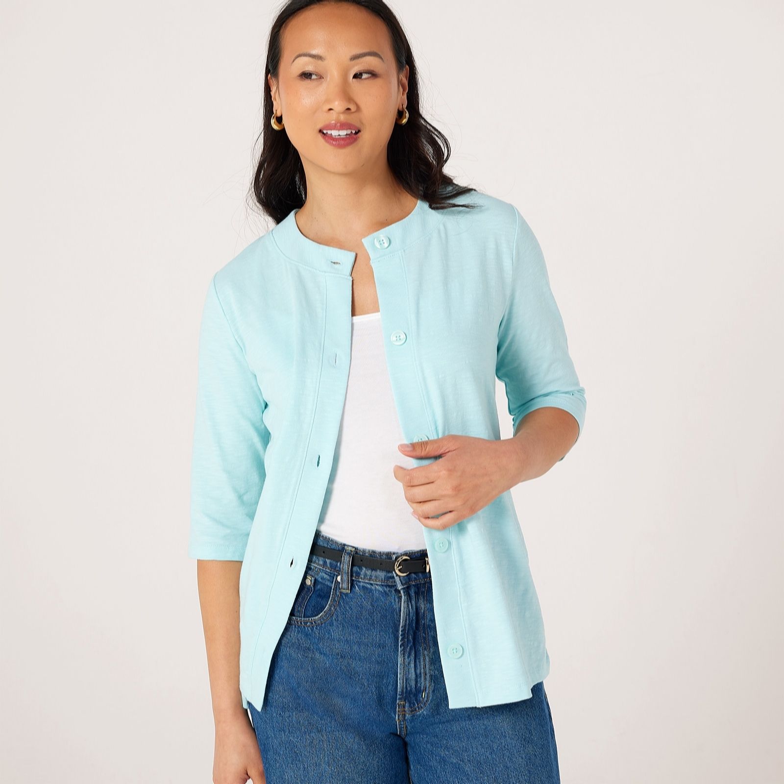Denim & Co Essentials Textured Knit Button Front Cardigan