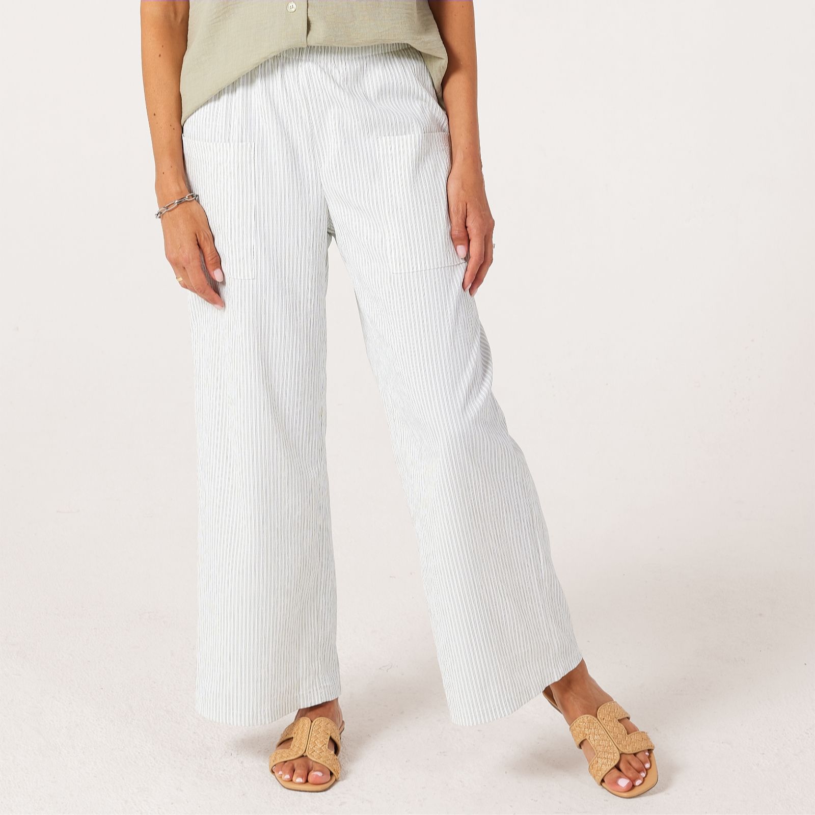 Kim & Co Seersucker Ankle Length Yassi Relaxed Petite Trousers