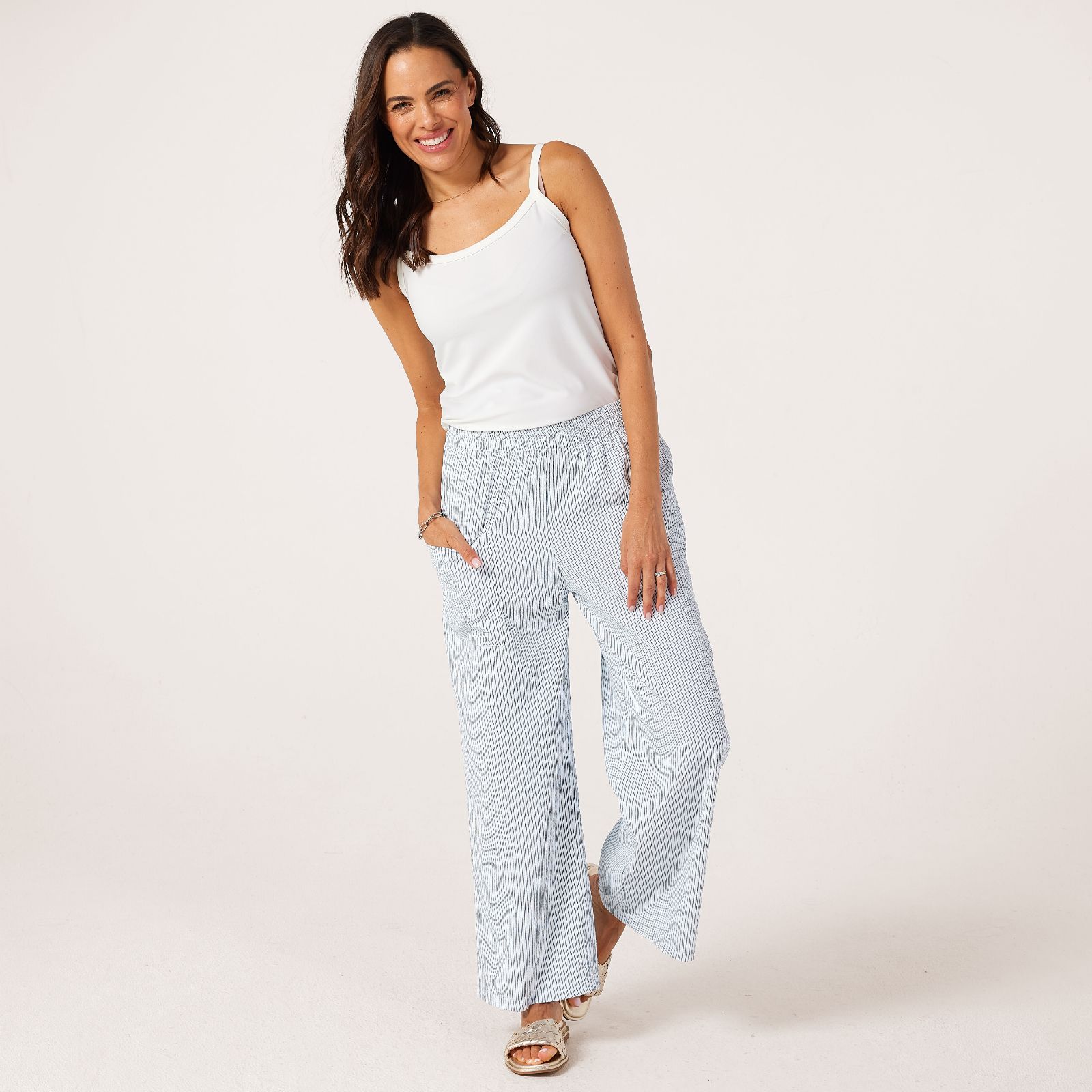 Kim & Co Seersucker Ankle Length Yassi Relaxed Petite Trousers