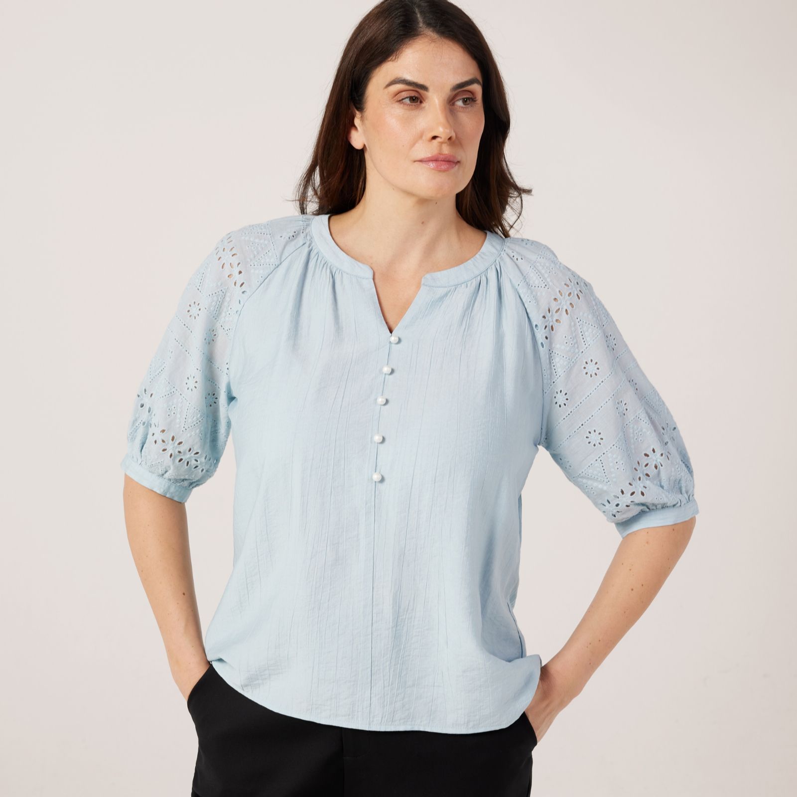 Izabel London Broderie Anglaise Puff Sleeve Blouse