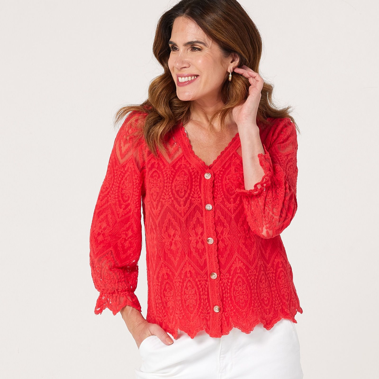 Apricot Diamonds & Tiles Embroidered Shirt
