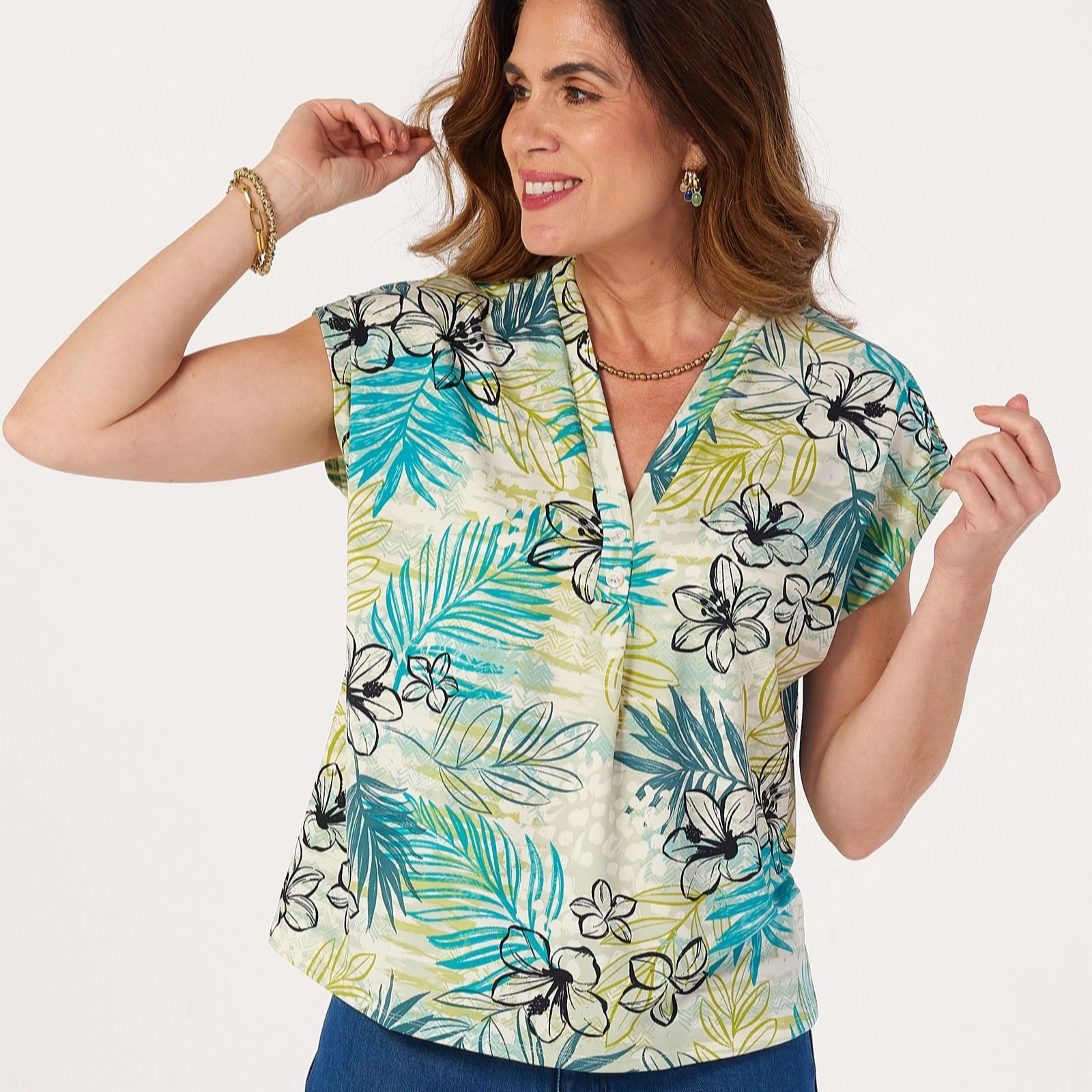 Kim & Co Printed Brazil Knit Short Dolman Sleeve Top