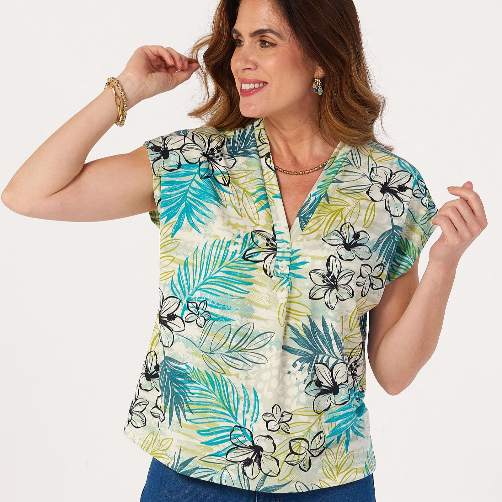 Kim & Co Printed Brazil Knit Short Dolman Sleeve Top