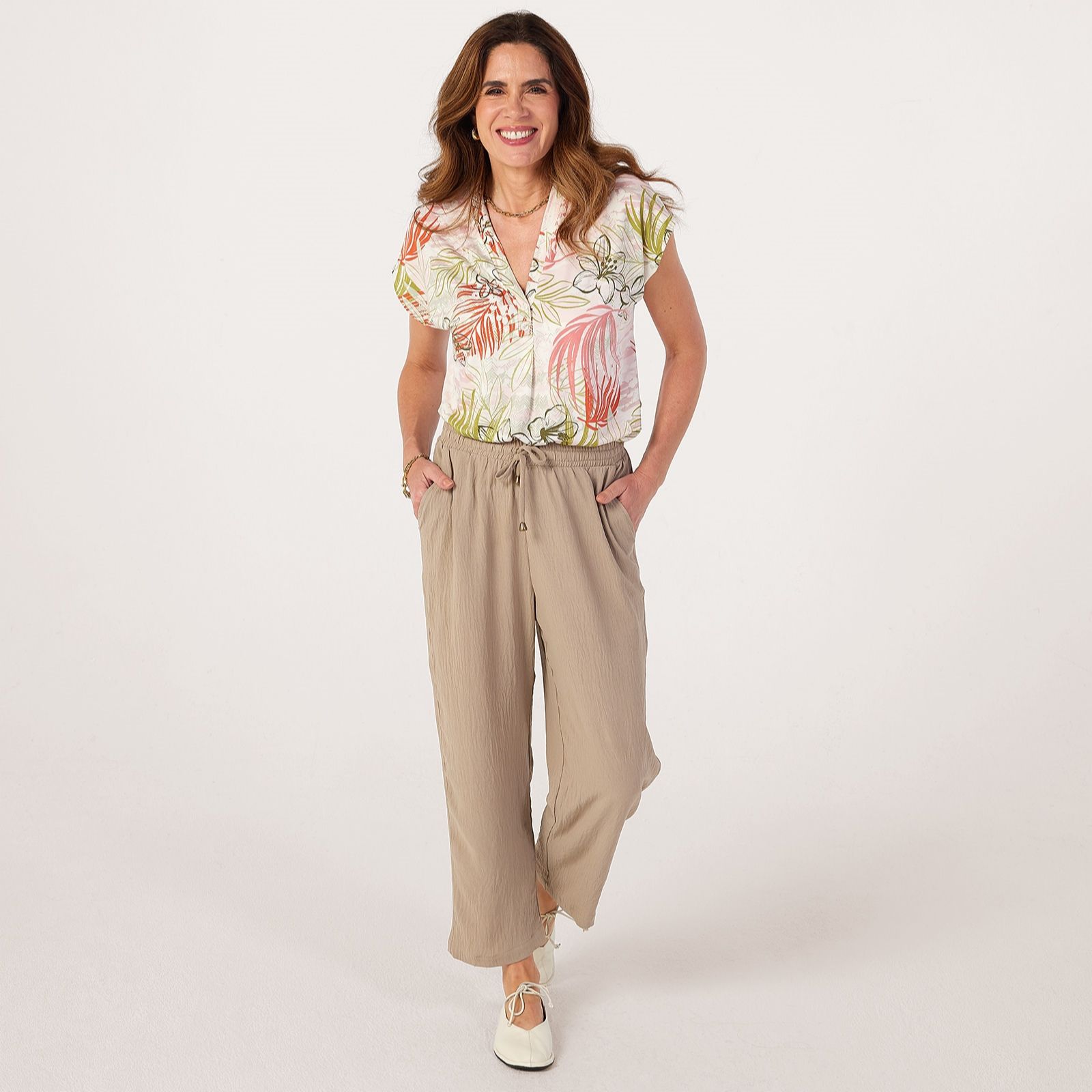 Kim & Co Printed Brazil Knit Short Dolman Sleeve Top
