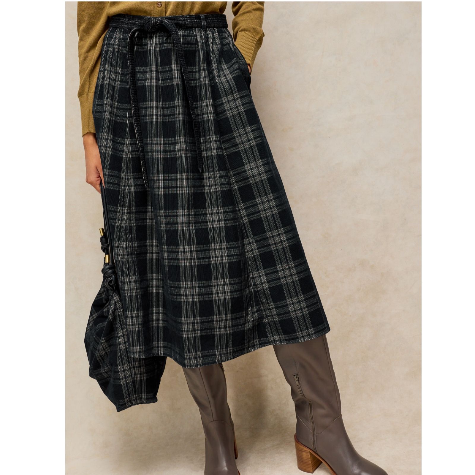 White Stuff Annika Cord Check Midi Skirt