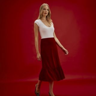 Finery London Joline Velvet Frill Skirt with Stretch Waistband