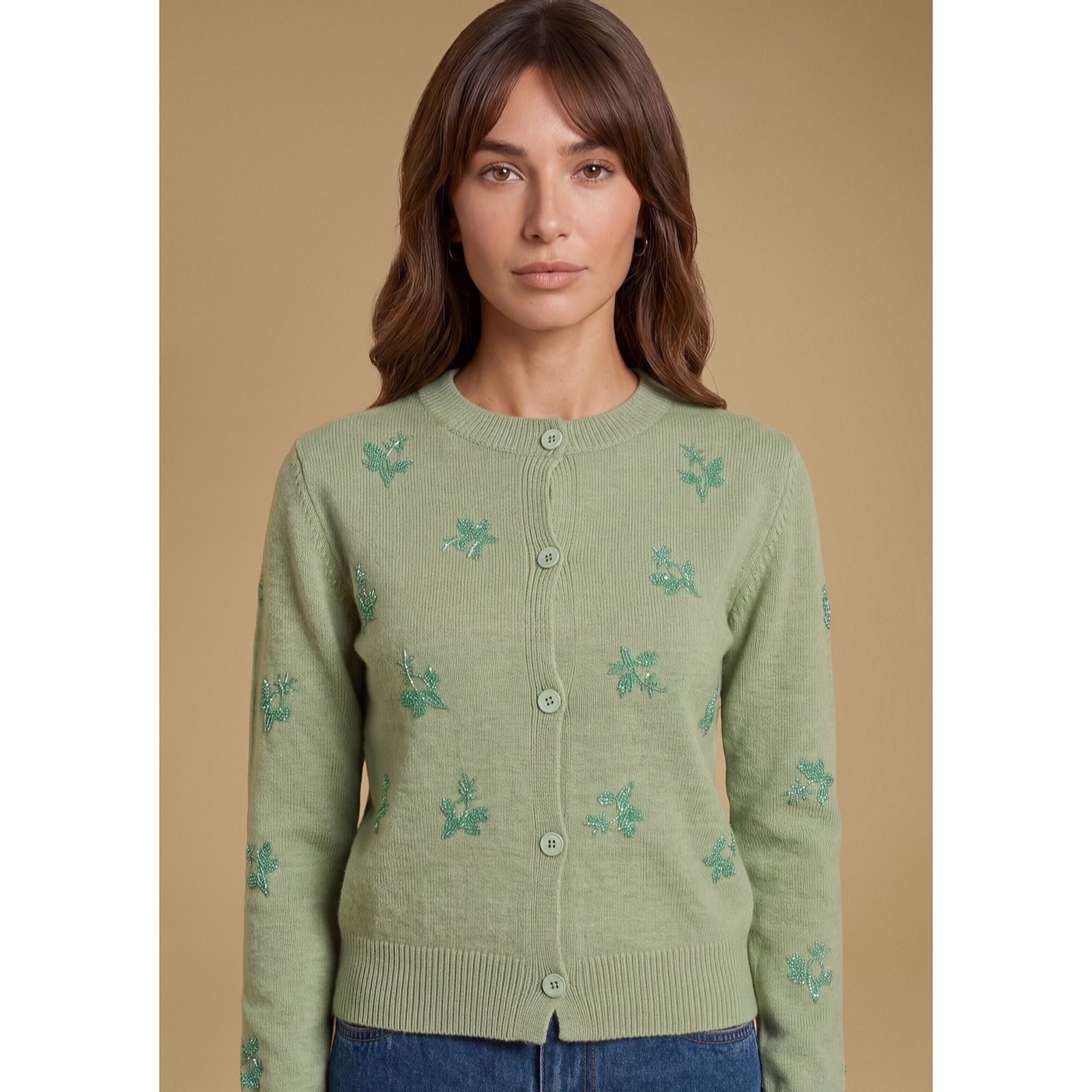 Oasis Embroidered Floral Crew Neck Cardigan