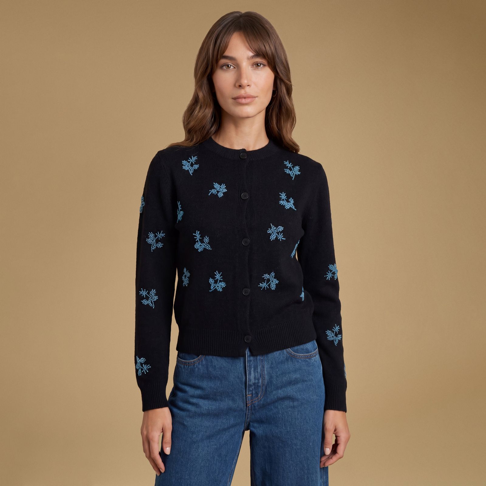 Oasis Embroidered Floral Crew Neck Cardigan