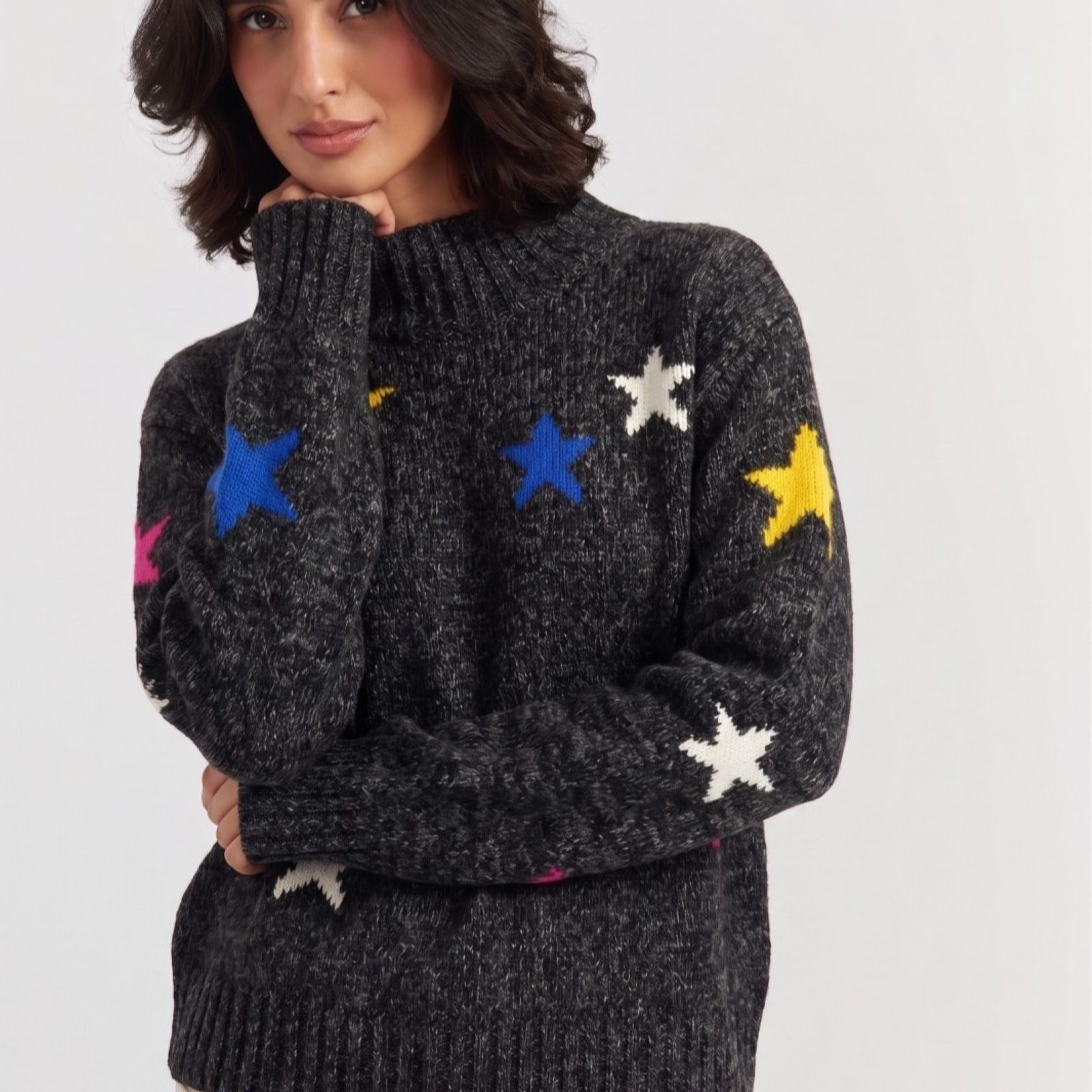Chinti & Parker Merino Wool Blend Embroided Star Relaxed Roll Neck Jumper