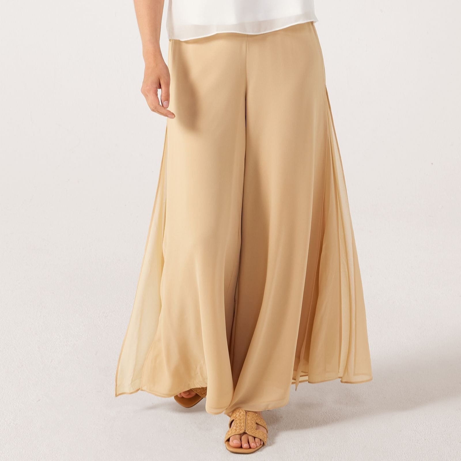 MarlaWynne Collection Chiffon Double Layer Palazzo Petite Trousers