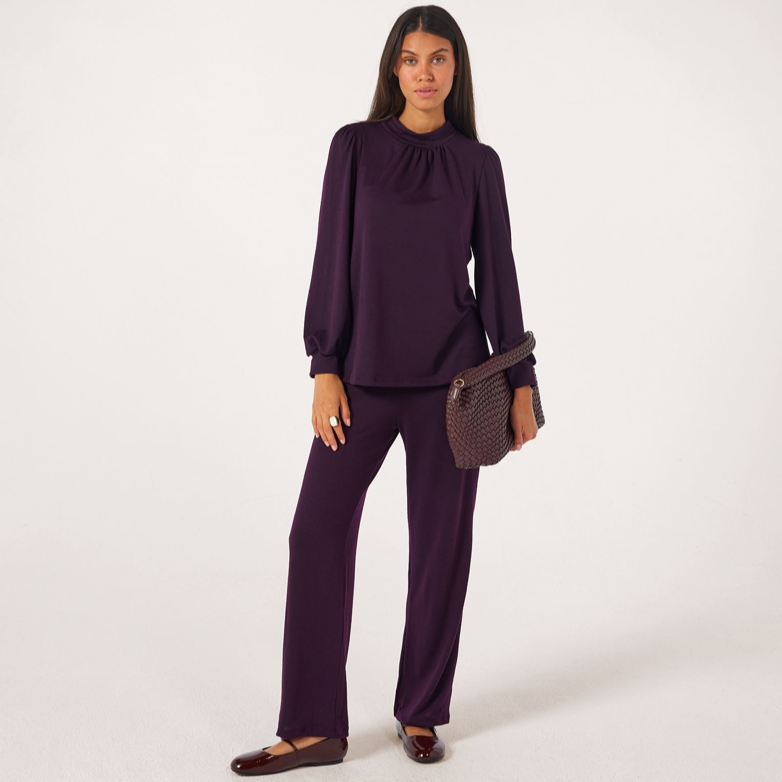 Kim & Co Soft Touch Long Blouson Sleeve Top With Shirring