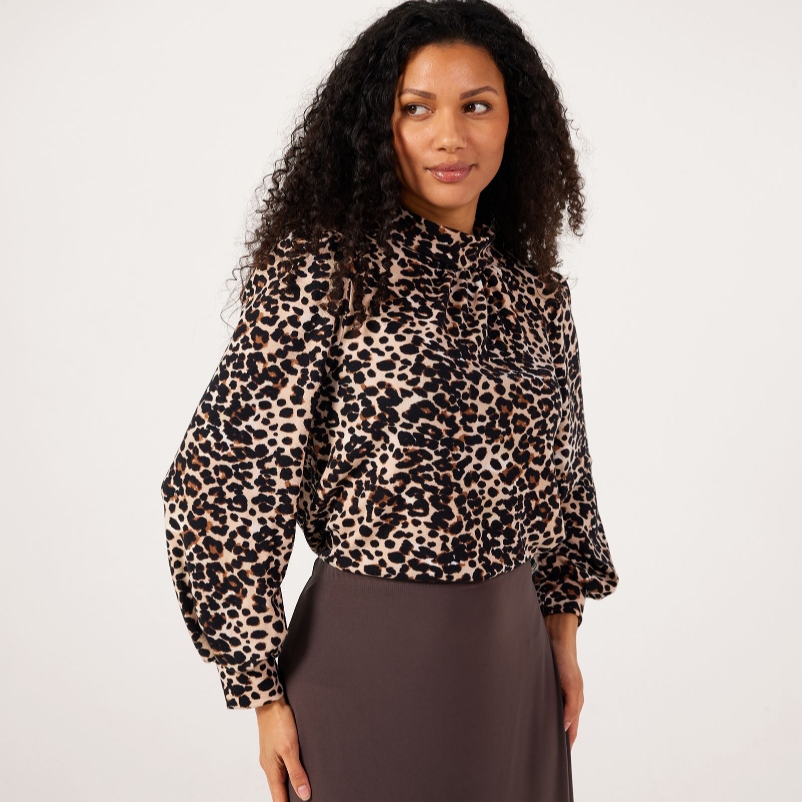 Kim & Co Soft Touch Long Blouson Sleeve Top With Shirring