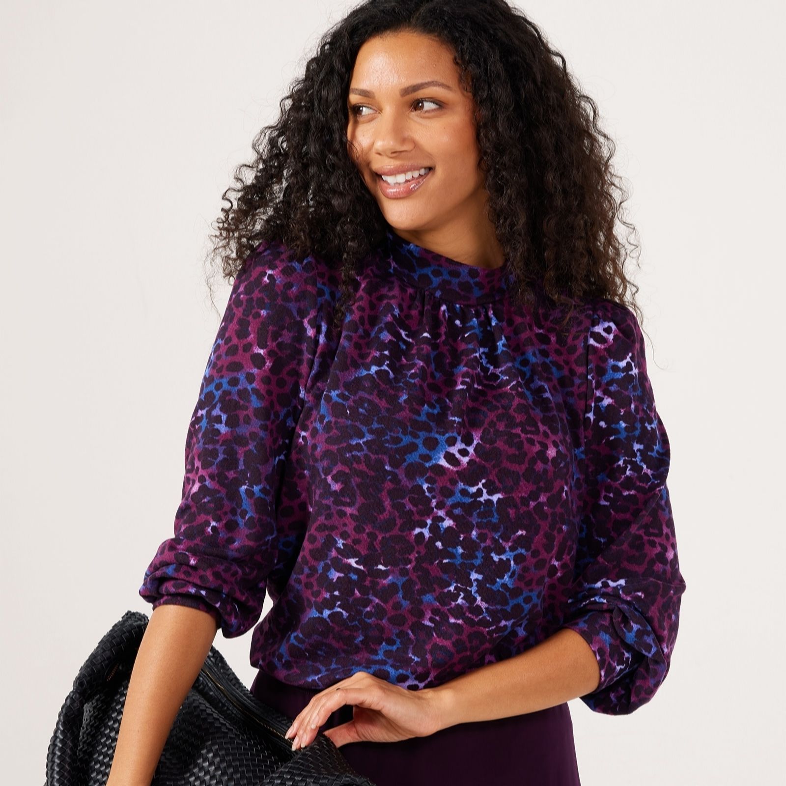 Kim & Co Soft Touch Long Blouson Sleeve Top With Shirring